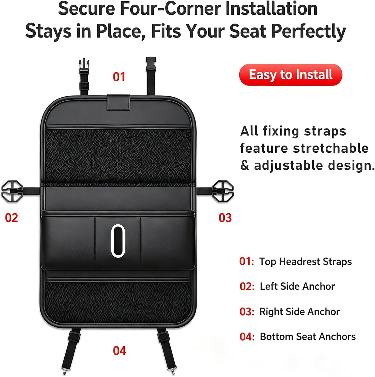 Universal Foldable Leather Car Backseat Organizer, Detachable Table Tray, Multi Storage Pockets, Tissue Cup Holder, Fits Cars SUVs Trucks Pickups For Travel Camping,1 Pack.