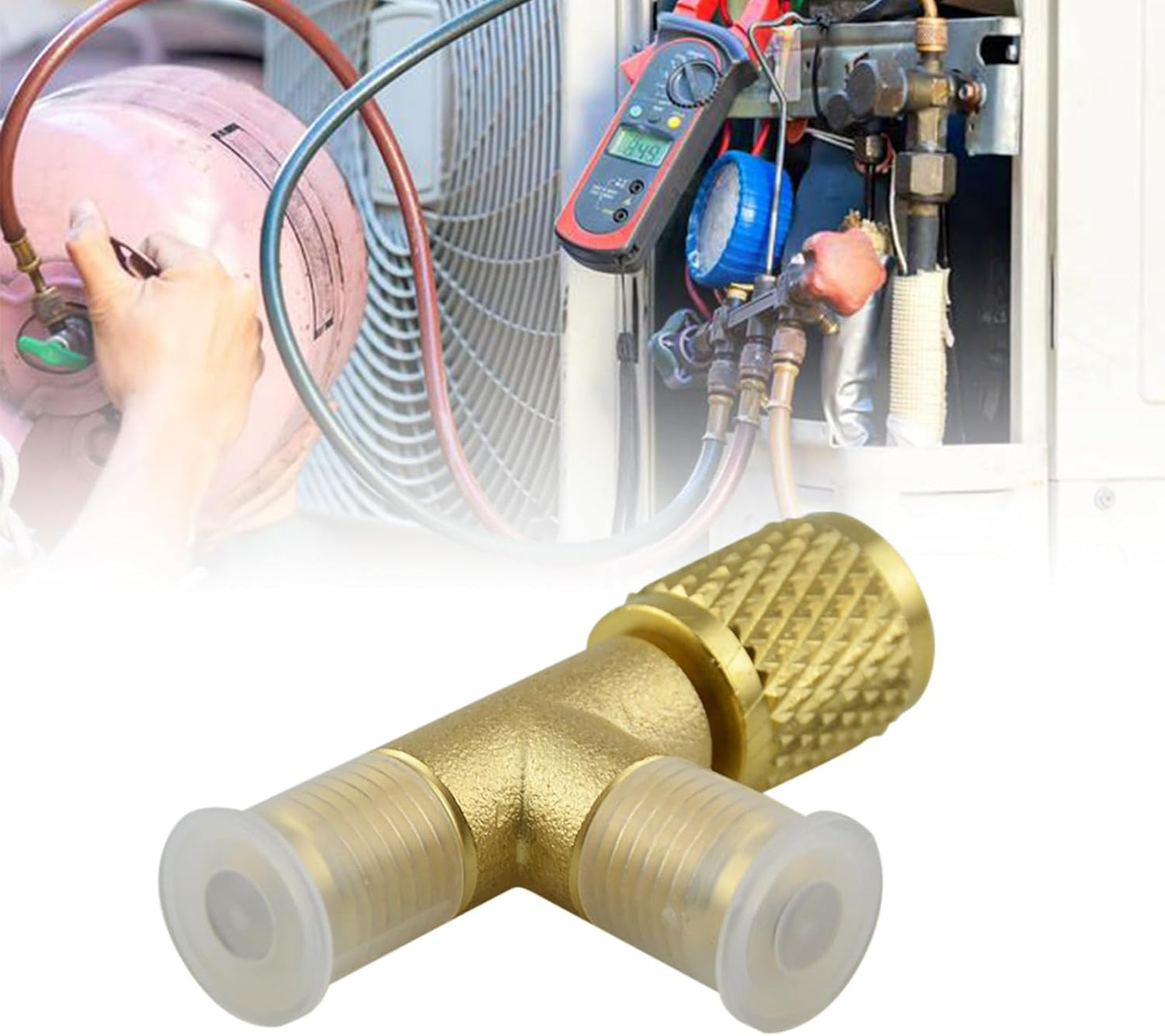 2Pcs Quick Coupler Access Tee, 1/4'' SAE Valves Core Tee Adapter Brass Refrigerant with Swivel Connector, Air Conditioning Line Repair Tools fit for R22 R12 R134 Gauge Deep Vacuum Pump Manifold
