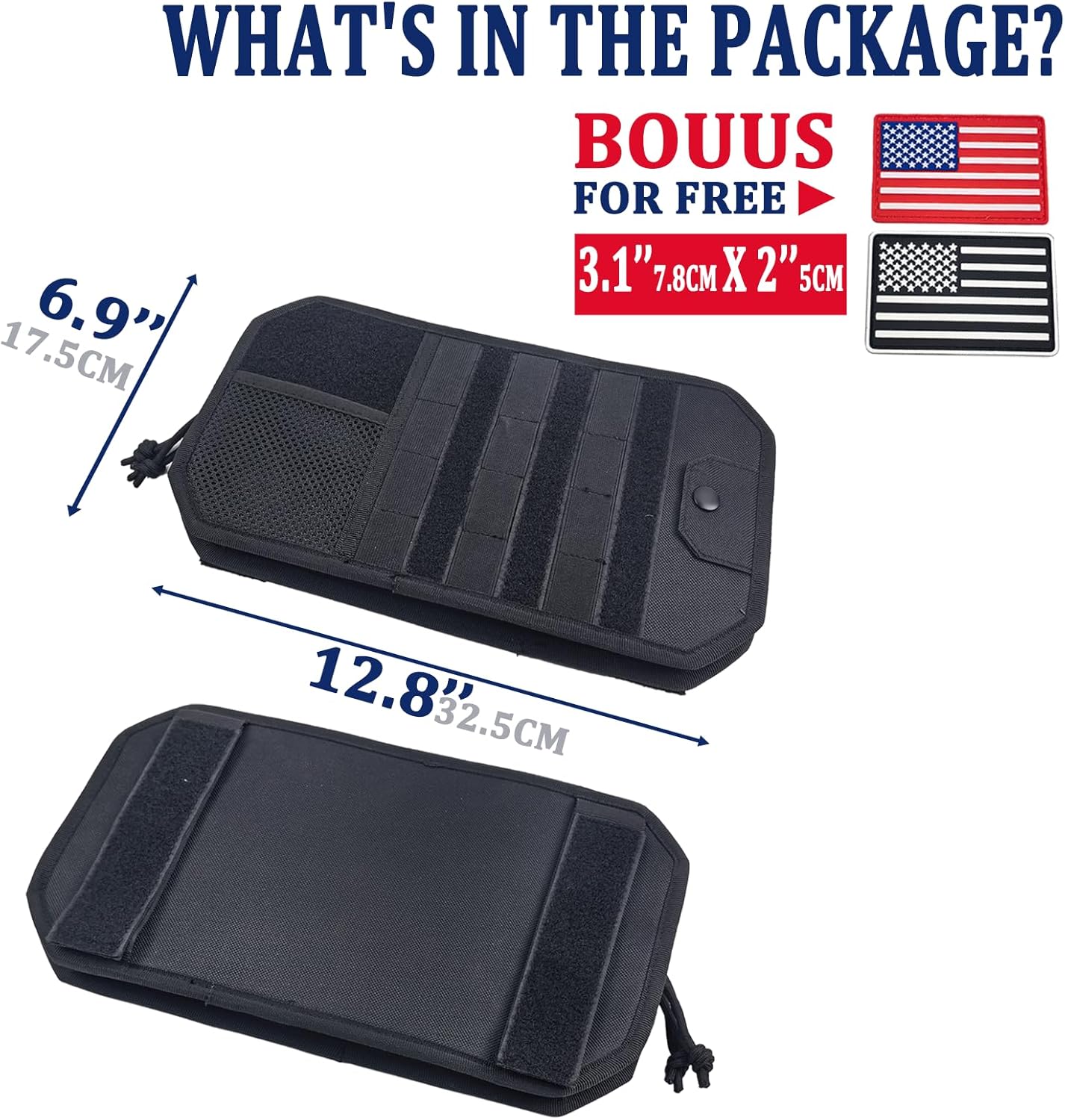 Car Visor Organizer, Truck Visor Organizer for Police Gear & Overlanding | 1000D polyester, Velcro straps, MOLLE panel, zipper storage. Fits sedans, SUVs, Jeeps & trucks. 2 USA flag patches included