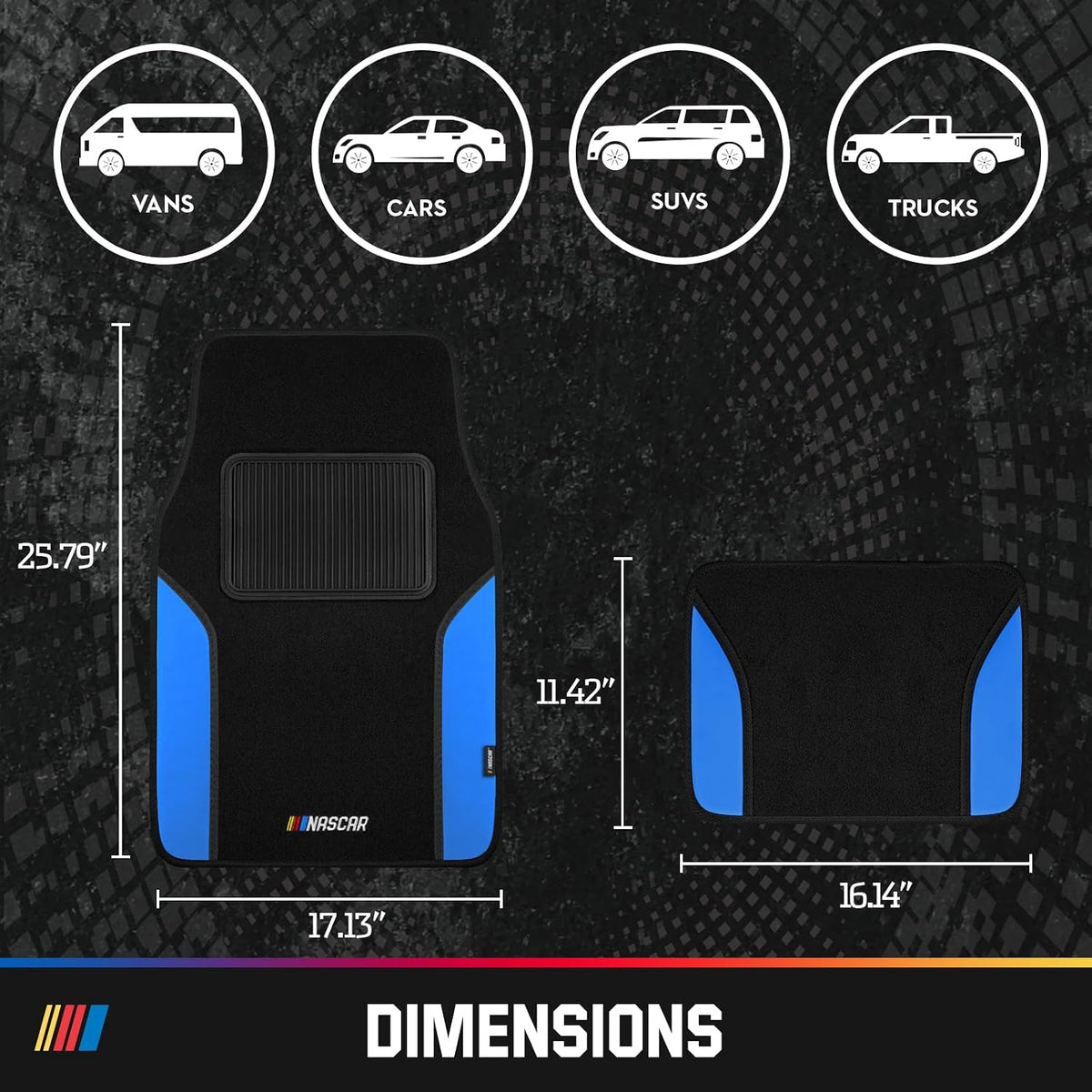 NASCAR Car Floor Mats, Carpet & Blue Leather Design Car Mats, Universal-Fit All-Weather Car Floor Mats with Built-in Heel Pad & Anti-Slip Backing, Durable Odorless Automotive Interior Accessories