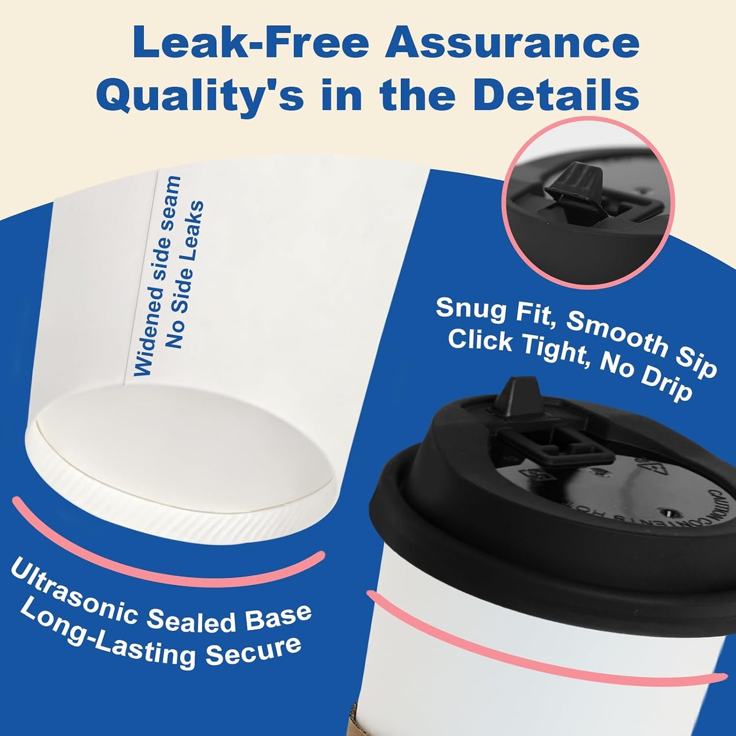 16 oz Coffee Cups + 16 Extra Cups Bulk Disposable To-Go Paper Cups with Lids and Sleeves for Hot Beverage, Chocolate, Cocoa, Office Supplies, Coffee Bar Accessories (100 Pack + 16 Extra Cups, White)