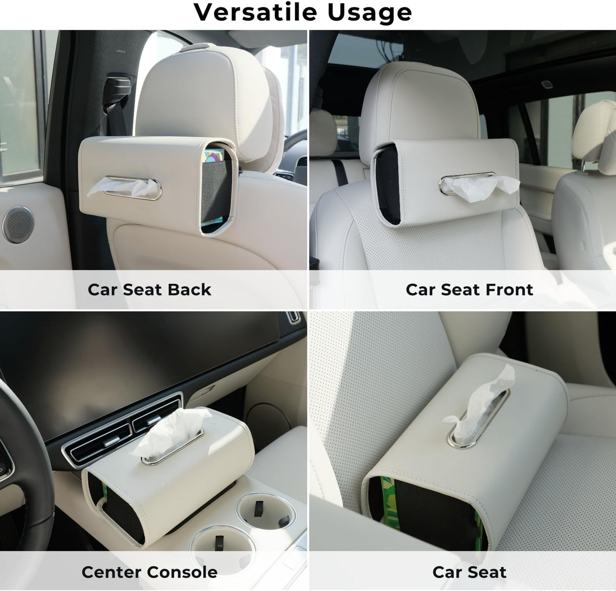 Car Tissue Holder, Ompellus Premium PU Leather Tissue Box Holder for Car Seat Back, Extra Large Tissue Box Cover Rectangle Fits for Regular Size Tissues (Beige)