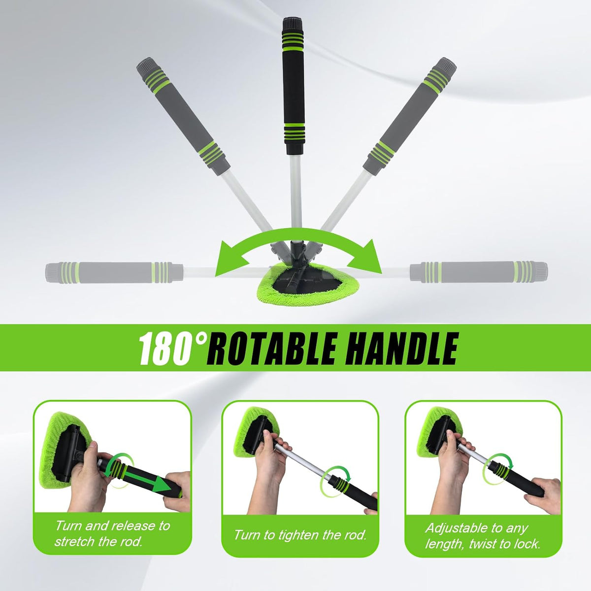 7 PCS Windshield Cleaning Tool, 19" Windshield Cleaner Kit with Extendable Handle, Microfiber Towel Pads, Brush, Empty Spray Bottle for Auto Glass Interior (Green)