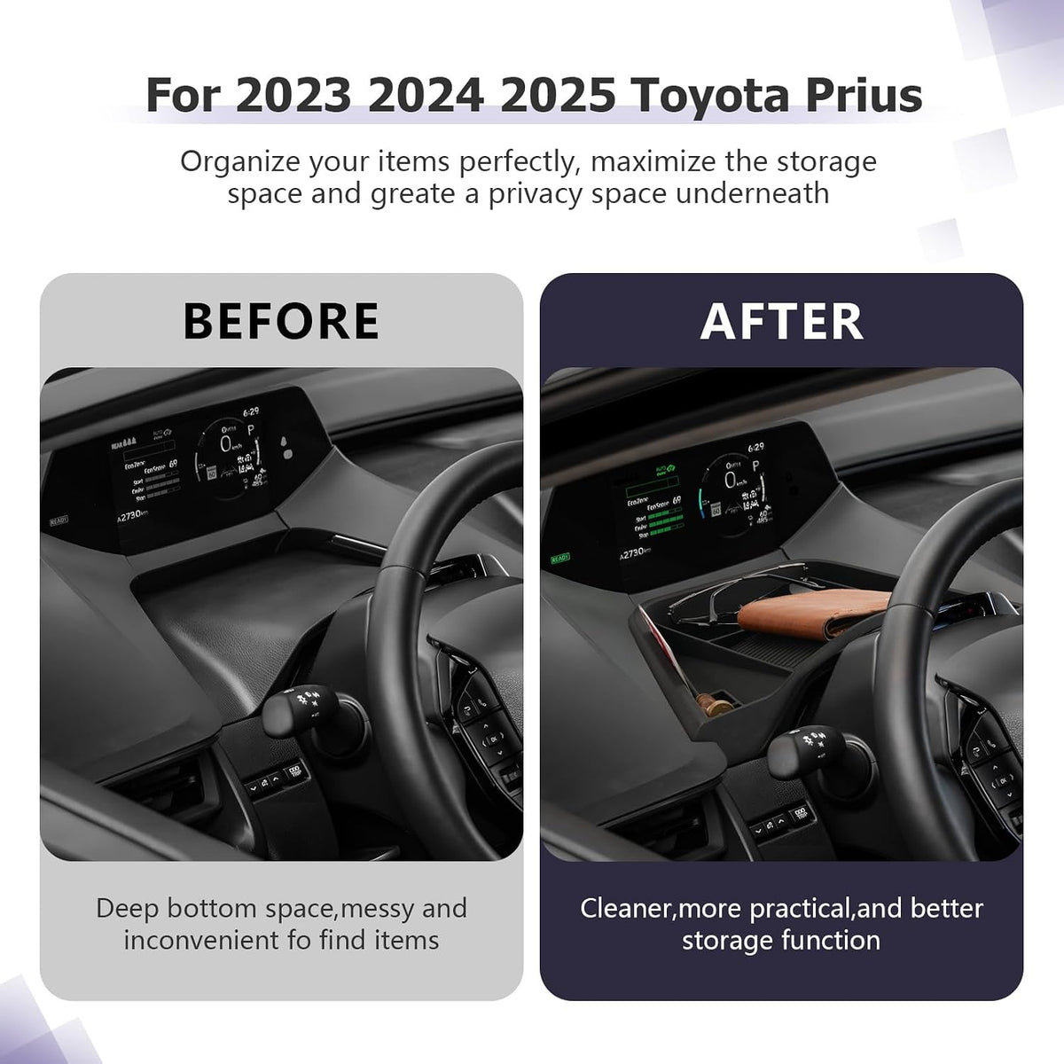 LUWU 2026 2027 Prius Dashboard Storage Tray Compatible with 2023 2024 2025 2026 2027 Prius Accessories Behind Screen Organizer Prius 2026 Accessories Center Console Box Dash Tray (Silicone)