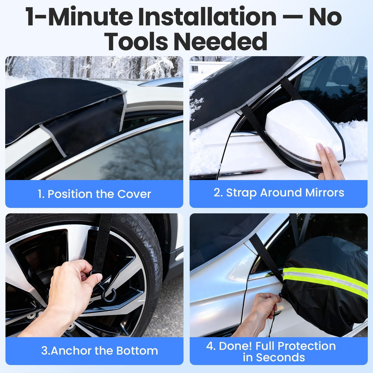 Purehorizon Snow Cover for car Windshield,[Heavy Winter Protection] Anti Snow, Ice, Frost and Water, [Military-Grade Protection] Universal Fit for All Cars, SUVs,-M