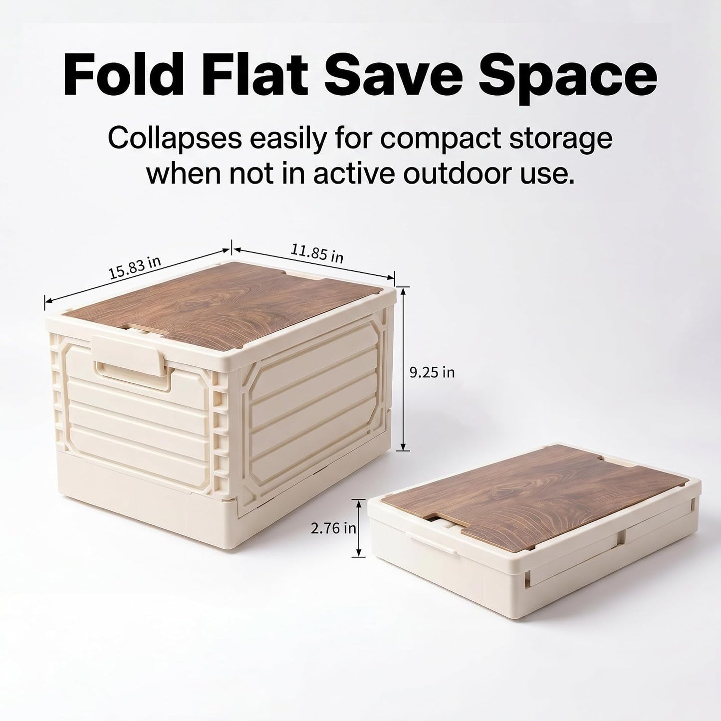PureBox Foldable Storage Crate with Wooden Lid, Collapsible Plastic Storage Bin, Large Capacity Stackable Storage Furniture, Space Saving Organizer Box for Home, Closet, Garage, RV, Camping &amp; Office