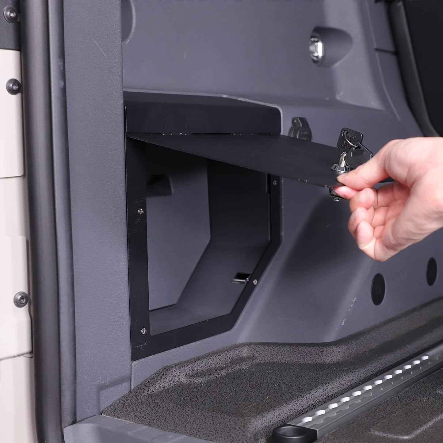Car Trunk Organizer Compatible with INEOS Grenadier 2020-2024 Carbon Steel Black Trunk Left Side Shelf Lock Box Security Locking Storage with Key