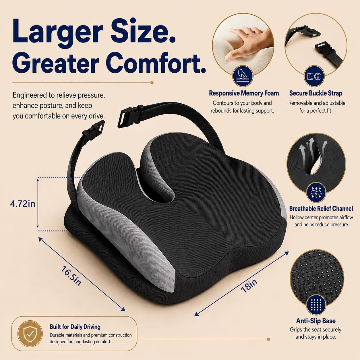 Seat Cushions for Office Chairs Wheelchair Cushion for Long Sitting Back Pain，Memory Foam Seat Car Computer Desk Chair Cushion，Coccyx Cushion for Tailbone Pain Relief Cushion Office Chair Black
