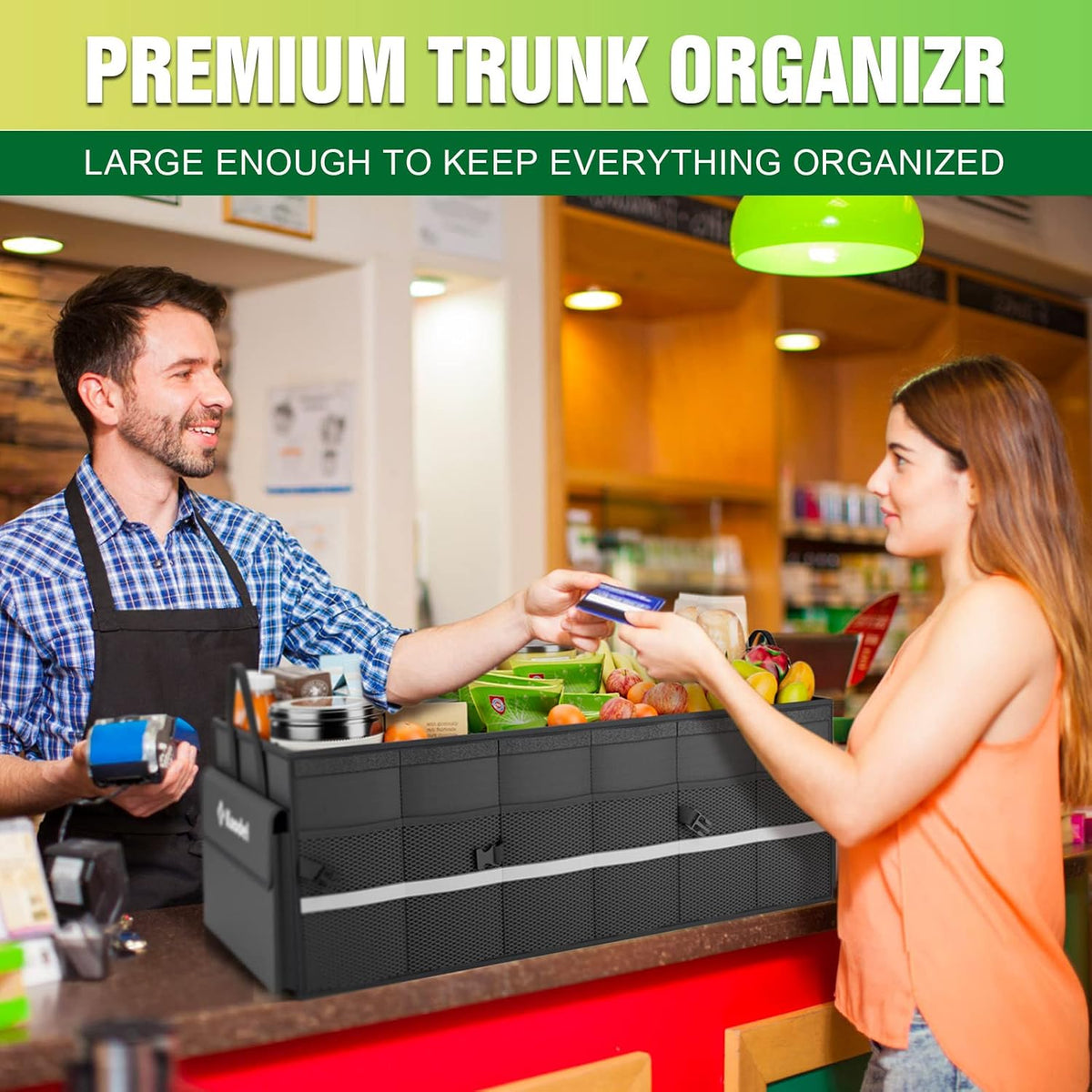 K KNODEL Trunk Organizer with Lid for Car, SUV, and Truck (Large, Black)