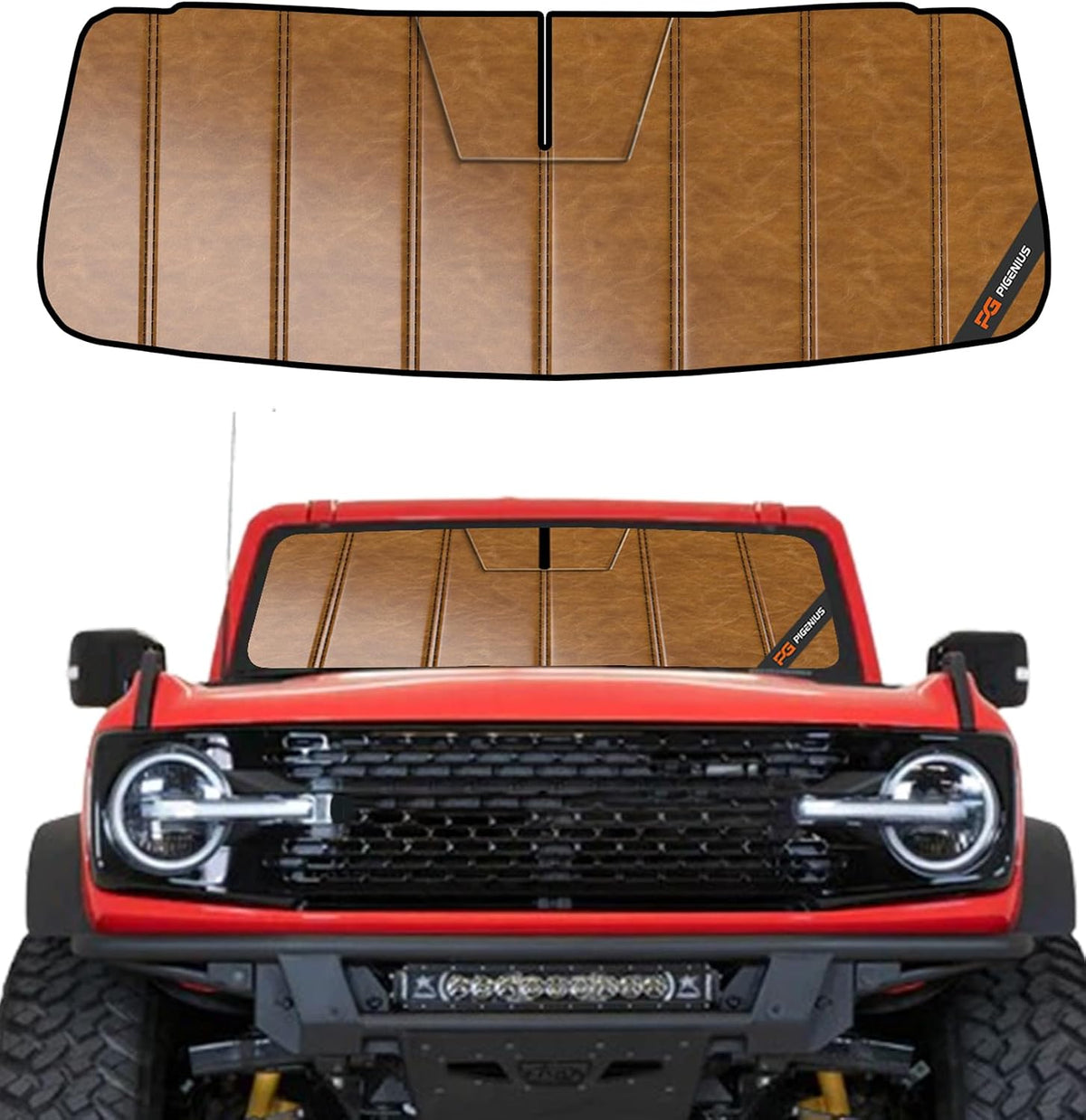 Pigenius Windshield Sun Shade for Ford Bronco 2021-2026, Custom Fit Front Window Sunshade - Leather