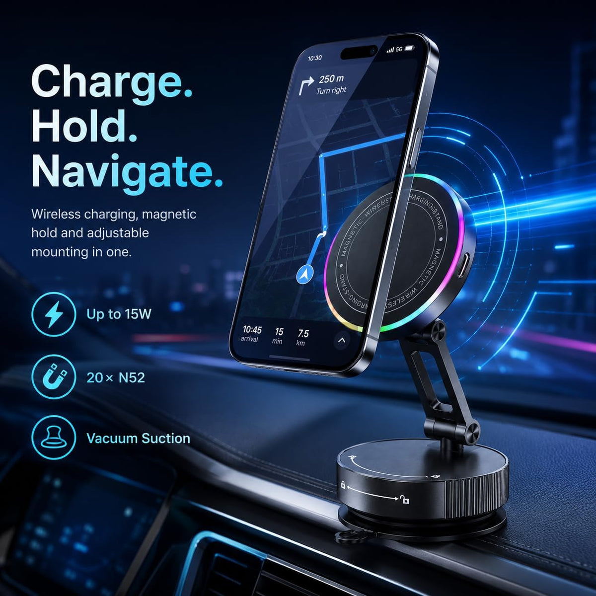 15W Wireless Car Charger Mount, Compatible with MagSafe