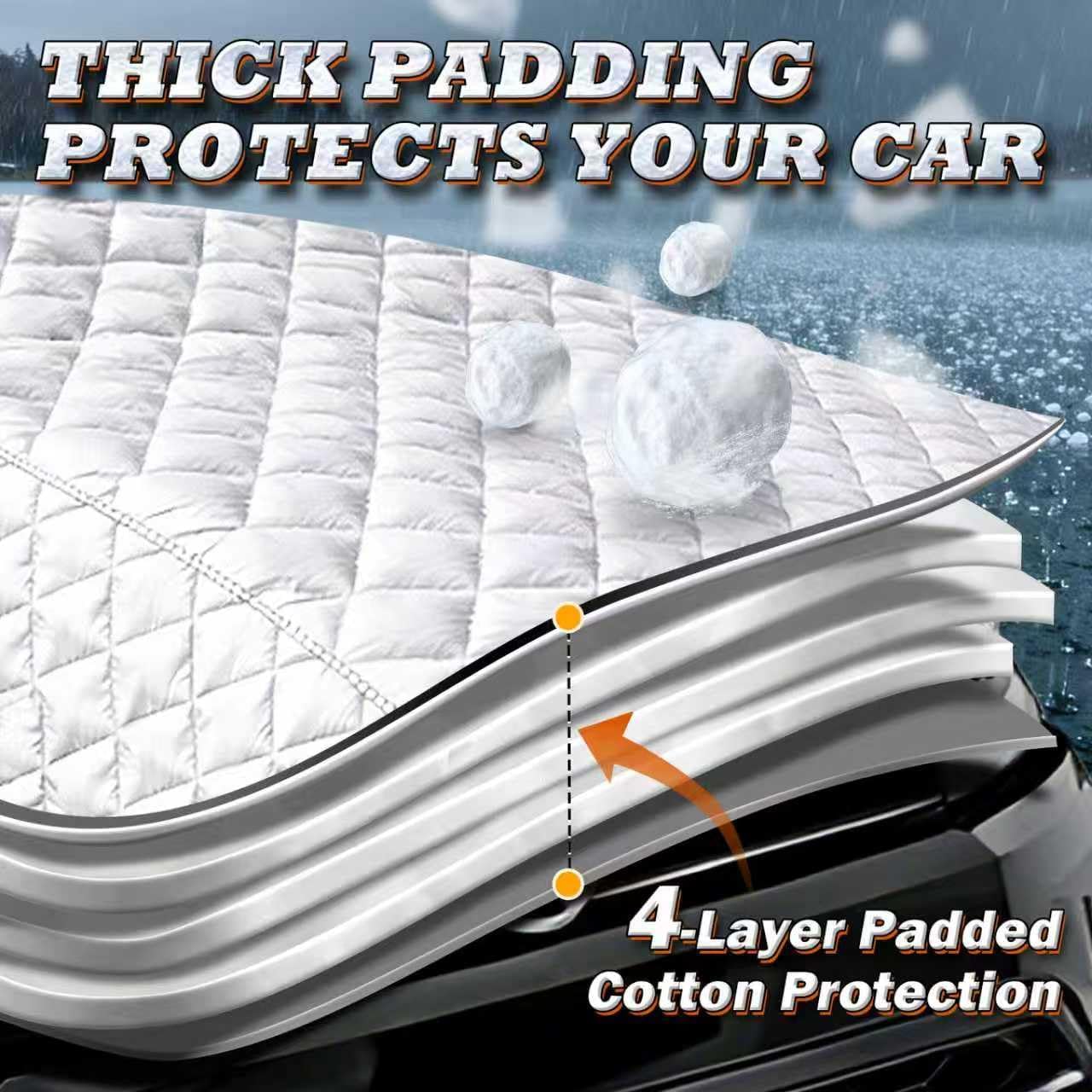 Hail Protector Car Cover, Multi-Layer Cotton Padded Half Car Cover, Thickened Top Protection for Hail, Snow & Impact, Fits Sedan L