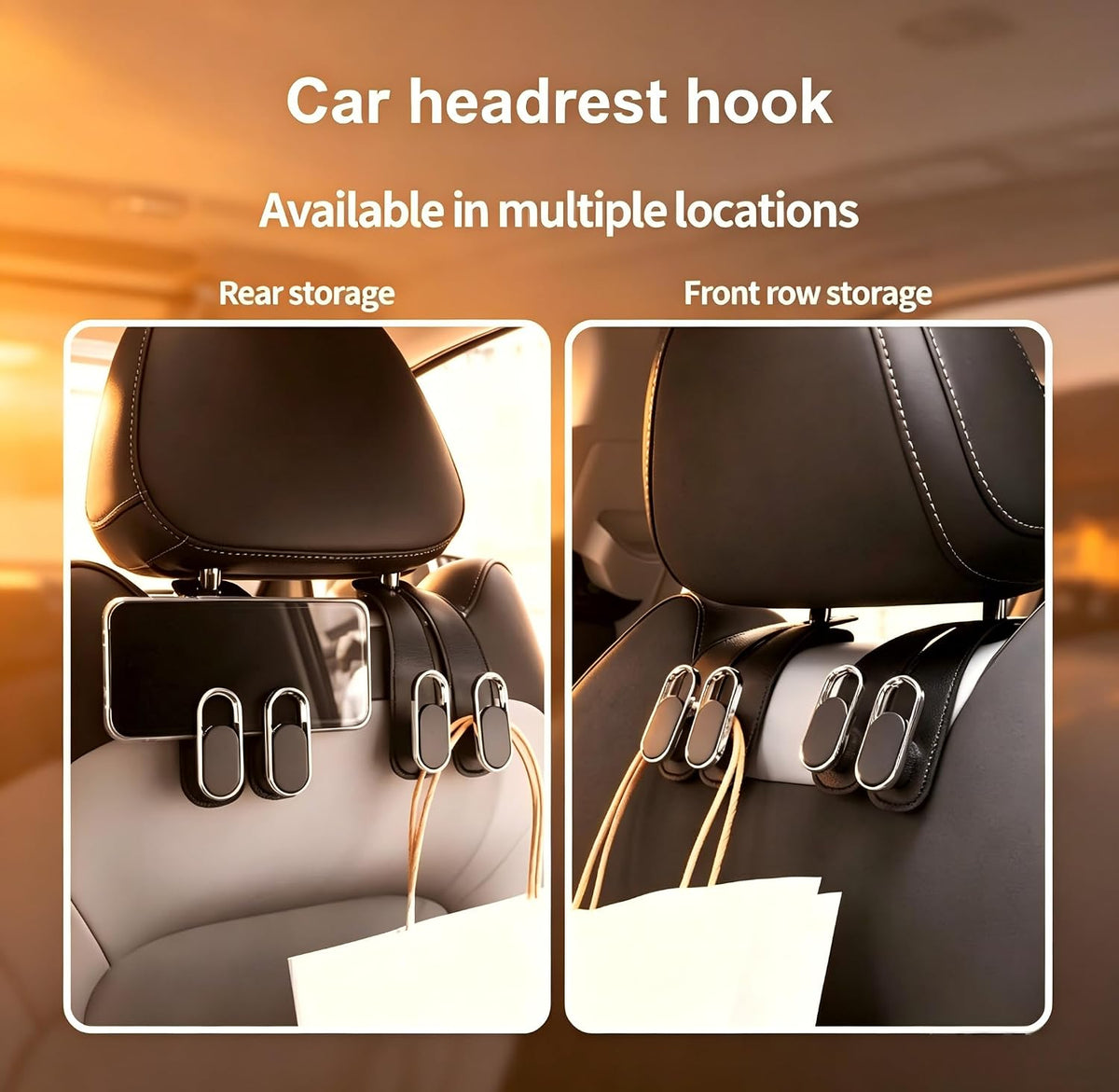 2 Pack Car Seat Headrest Hooks, Gray
