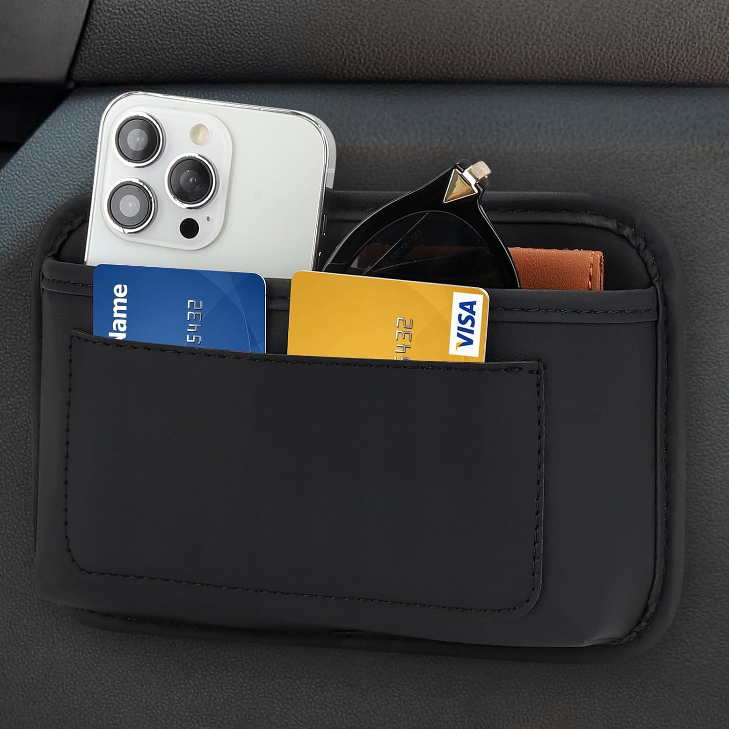Accmor 2pcs Universal Car Side Pocket Organizer, PU Leather Car Pocket Pouch Cell Phone Sunglasses Holder Organizer Accessories for Car Seat, Door, Window, Console