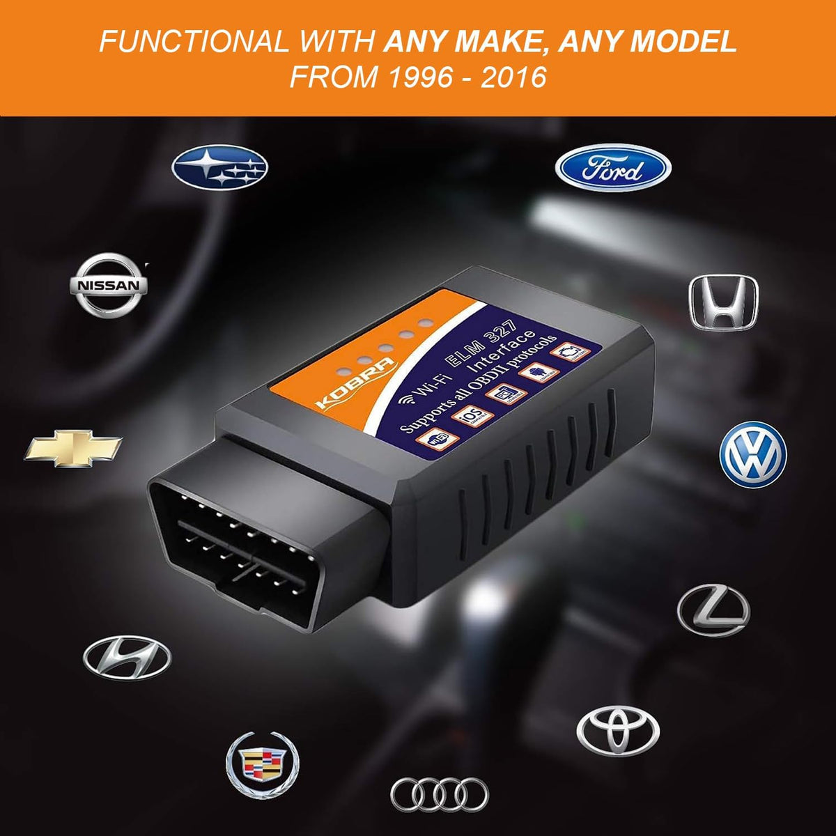 OBD2 Scanner & WiFi Car Code Reader – Clears Check Engine Light – Diagnose 3000 Car Codes - Wireless Car Diagnostic Scanner – Auto Scanner for 1996 to 2016 Vehicles (iOS & Android Devices Only)
