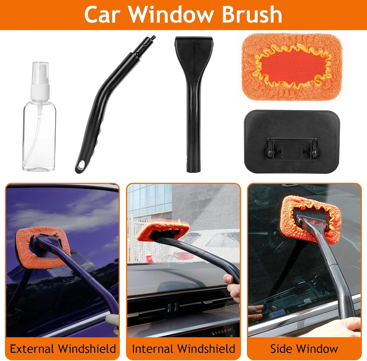 THINKWORK Windshield Cleaner Tool, Car Detailing Kit Interior, Car Cleaning Kit Interior and Exterior Detail Brush, Auto Supplies & Accessories for Men Women