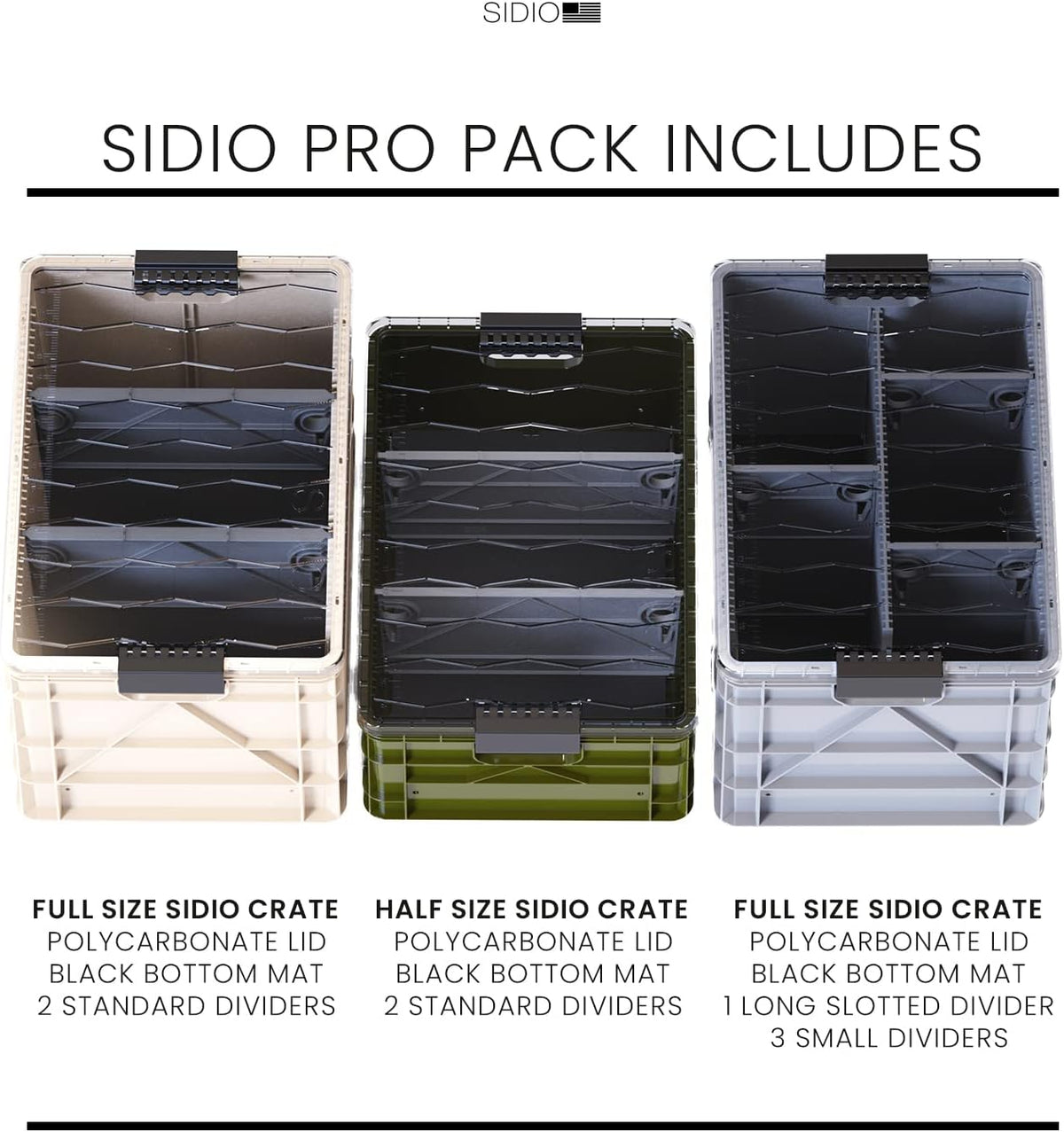 SIDIO Pro Pack, HD Stackable Storage Bins with Lids & Dividers