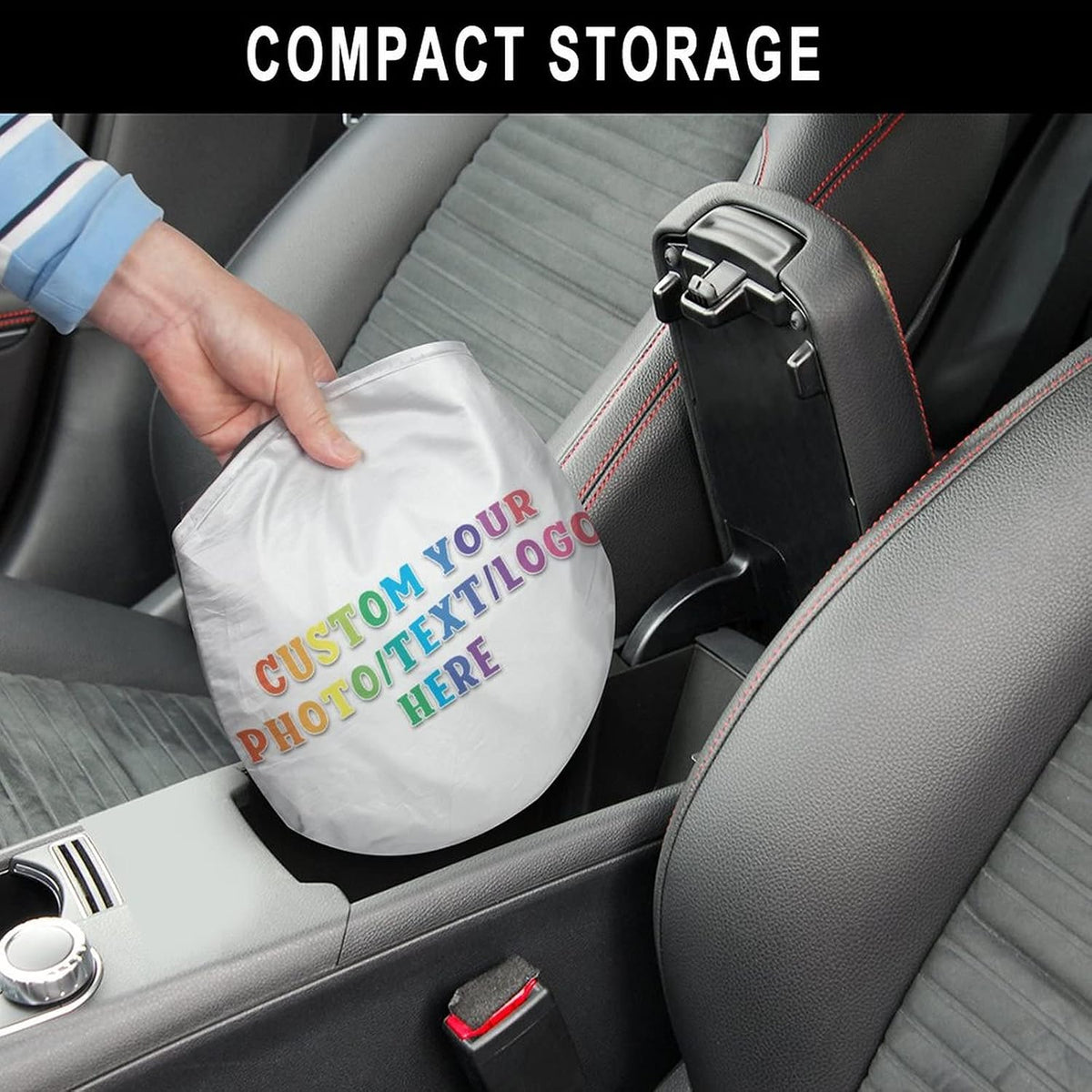 Custom Car Windshield Sunshade, 64''x33.5'' Personalized Sun Visor with Photo Text, Foldable Durable Shade Storage Pouch for Sedans SUV Trucks