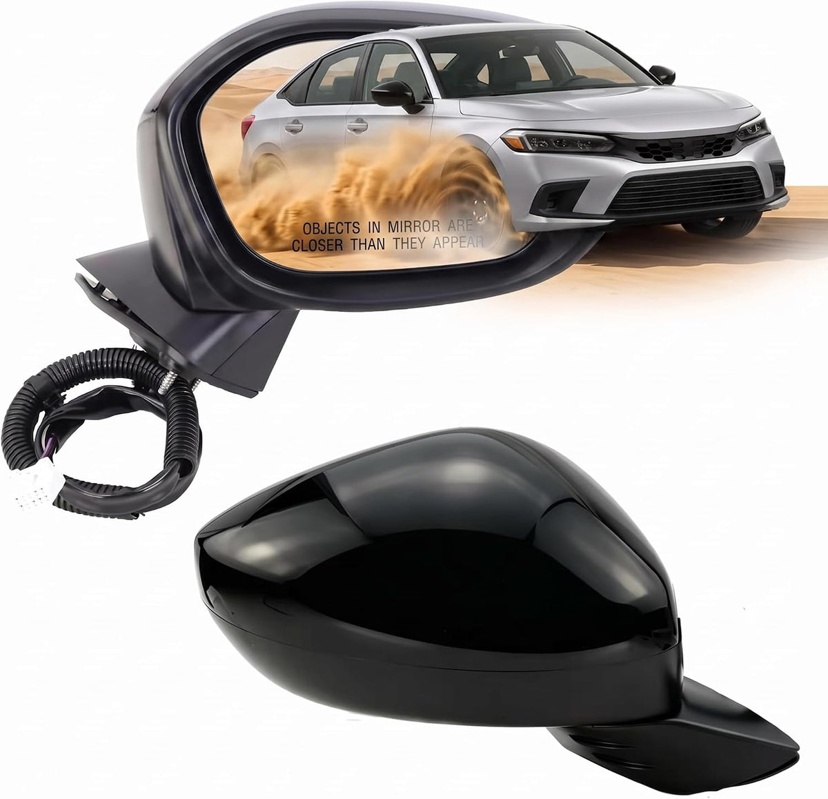 Left Driver Side Mirror Fits 2022-2026 HONDA CIVIC Sedan/Hatchback With Power Glass, Heated, Blind Spot Detection and Manual Folding Match to Crystal Black Pearl Replace HO1320351 (7 Pins)