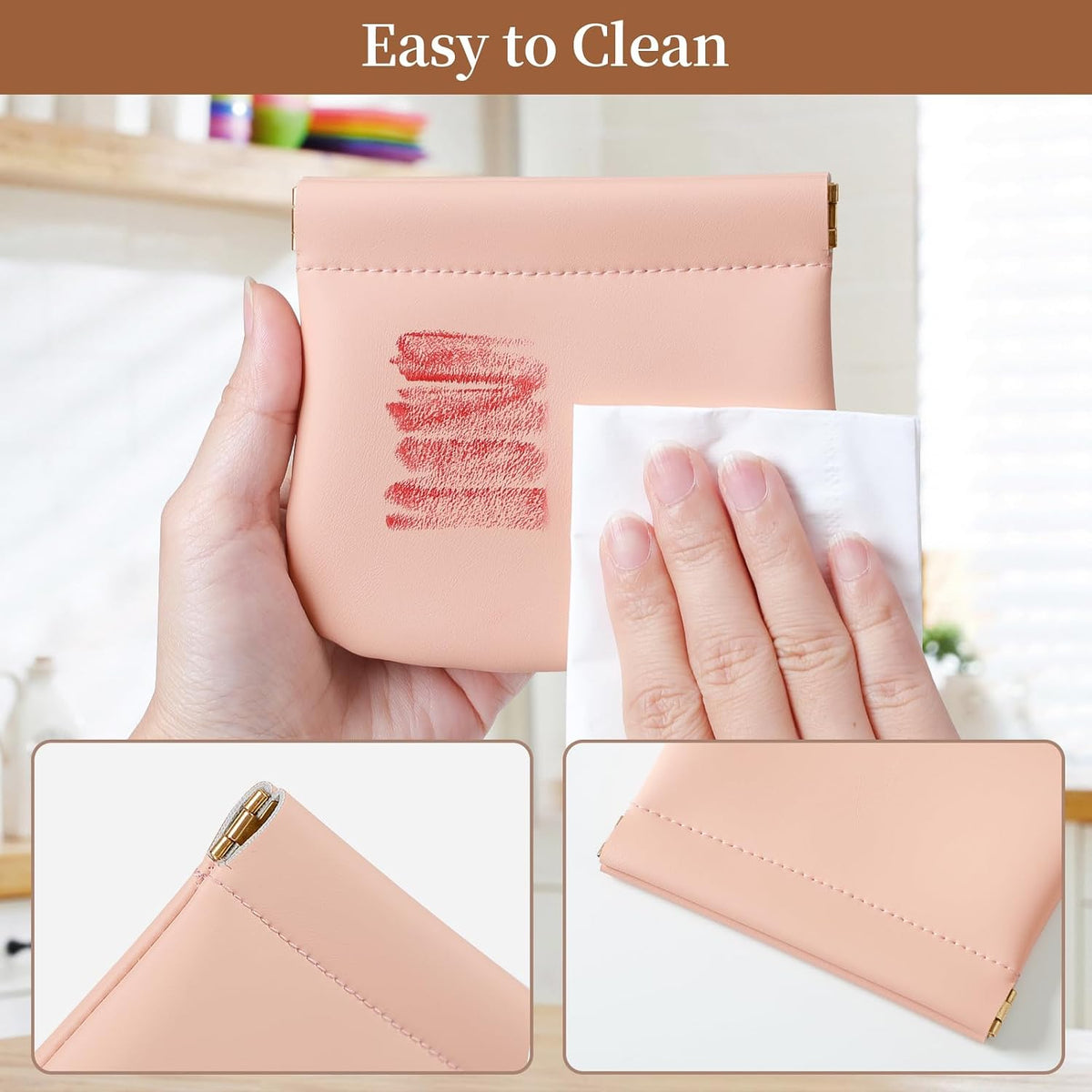 2 Pack Small Makeup Bag for Purse, Cosmetic Travel Pouch, Pink