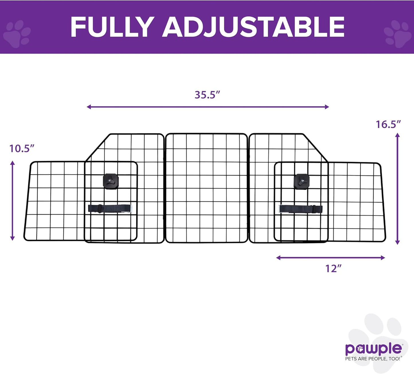 Pawple Dog Car Barrier for SUV's, Cars, Vehicles, &amp; Trucks, Adjustable Large Pet Divider, Heavy-Duty Wire Mesh- Universal Fit