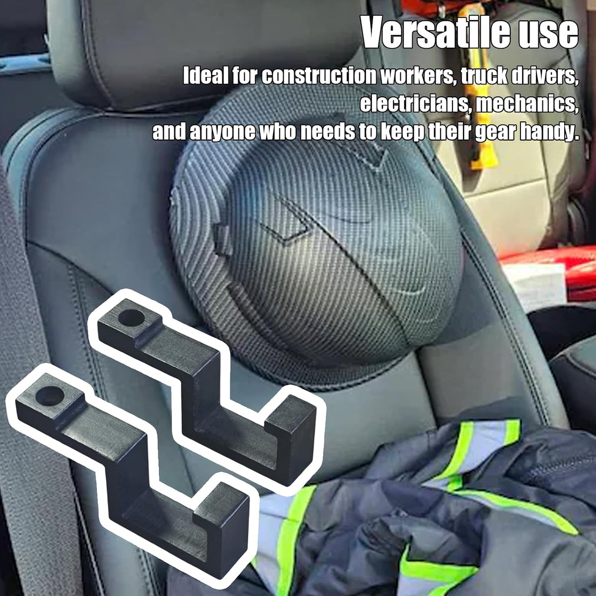 Hard Hat Holder for Truck Seat Bamboo Hard Hat Hook for Seatback, Headrest Hooks for Car, Portable Hard Hat Hanger, Holds Hard Hat and Vest with Ease (2)