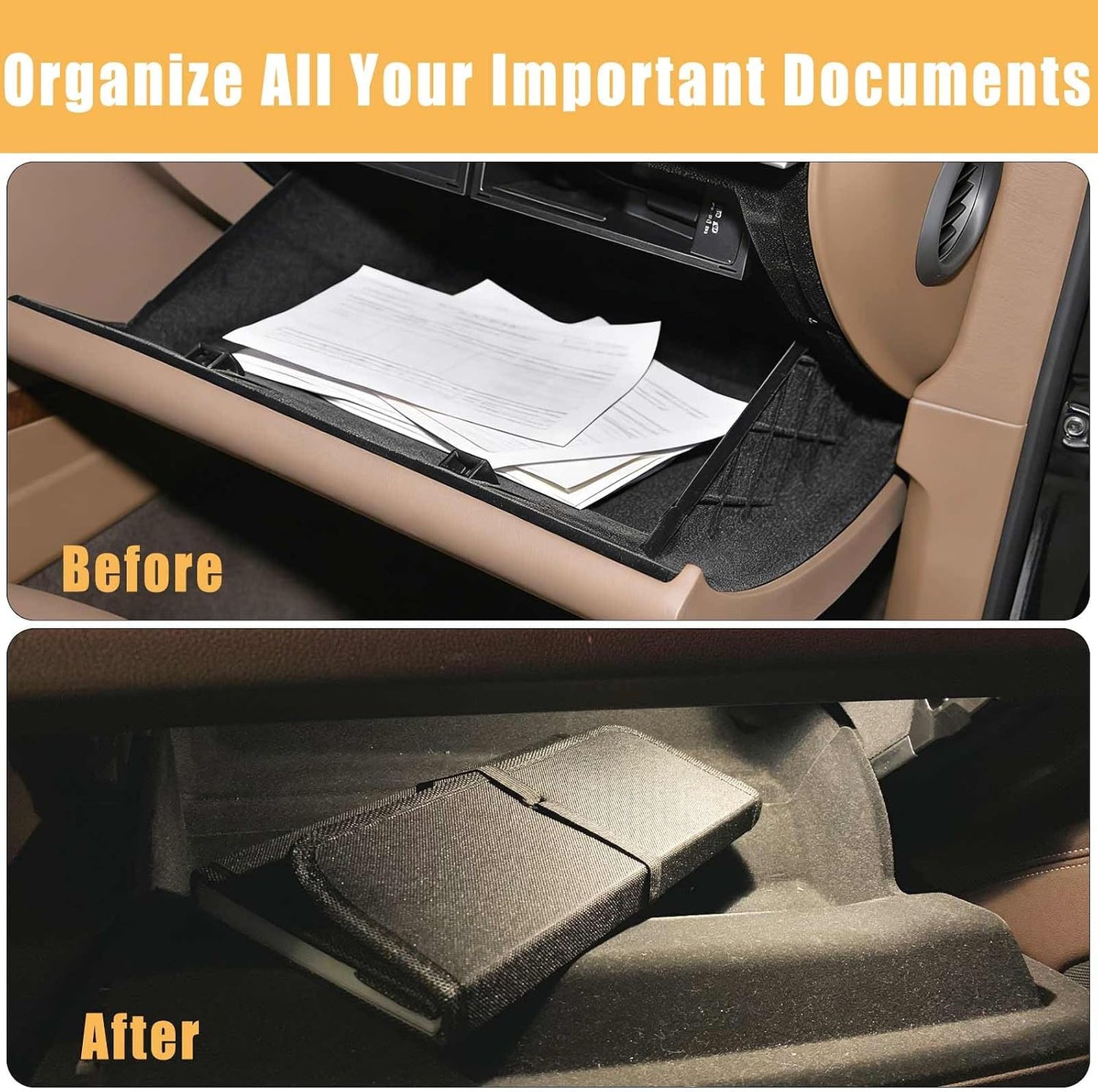 Vehicle Glove Box Organizer Large Capacity Car Registration and Insurance Holder for Car Documents License Cards with 13 Pocket Expanding File Folder 2 Cards Pockets