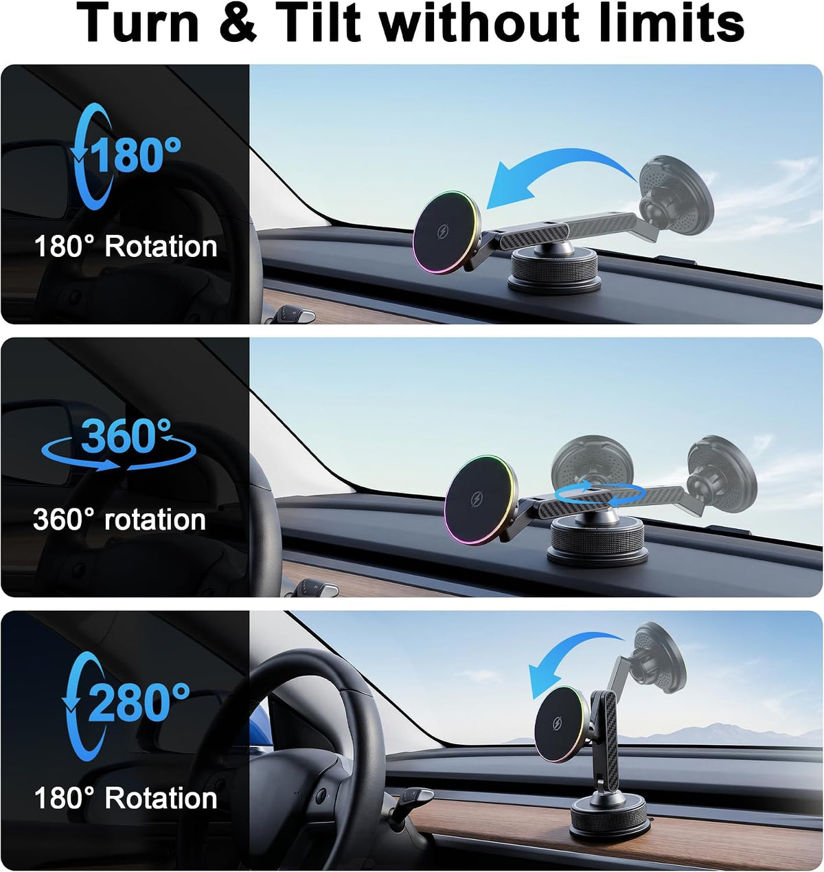 for MagSafe Car Mount Charger 15W Suction Cup Phone Mount 4-Axis Magnetic Car Phone Holder Charger for iPhone 17/16/15/14/13/12