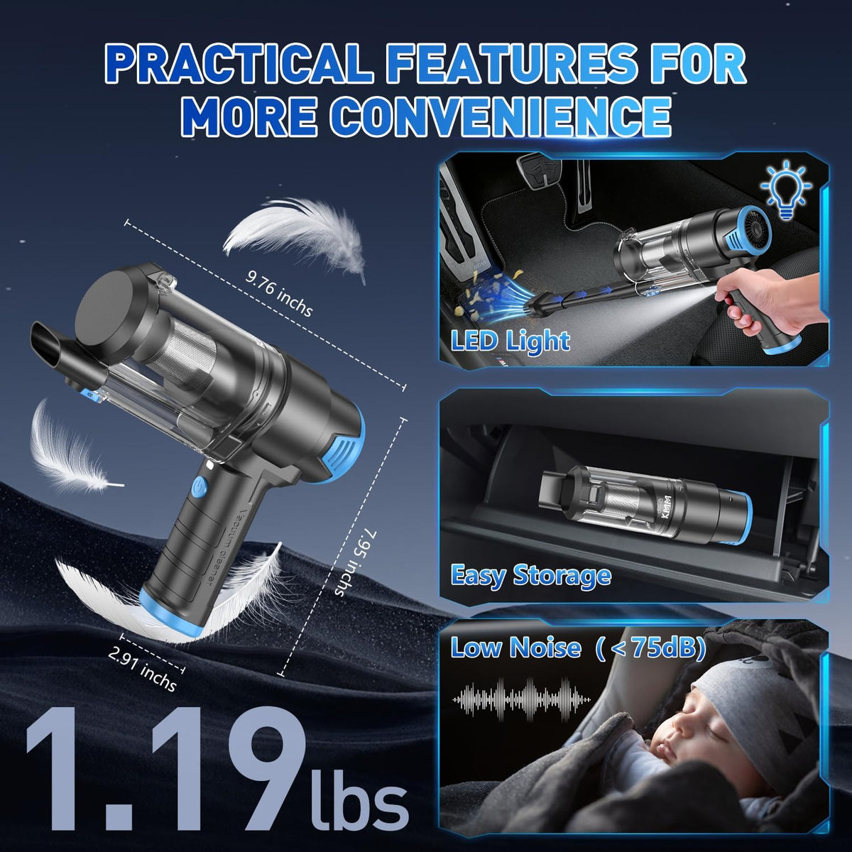 KMM Handheld Car Vacuum Cleaner, 16000PA Air Duster & Hand Held Vacuum