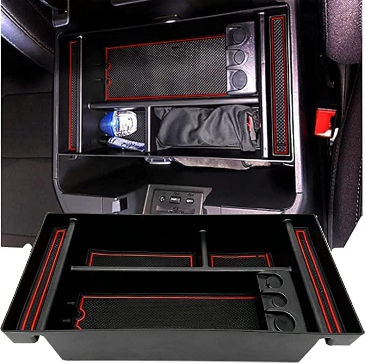 Center Console Organizer Tray fits for 2019-2022 GMC Sierra/Chevy Silverado 1500 Accessories, 2020-2021 2022 2023 Silverado/Sierra 2500 HD/3500 HD (Half-size, Blue)