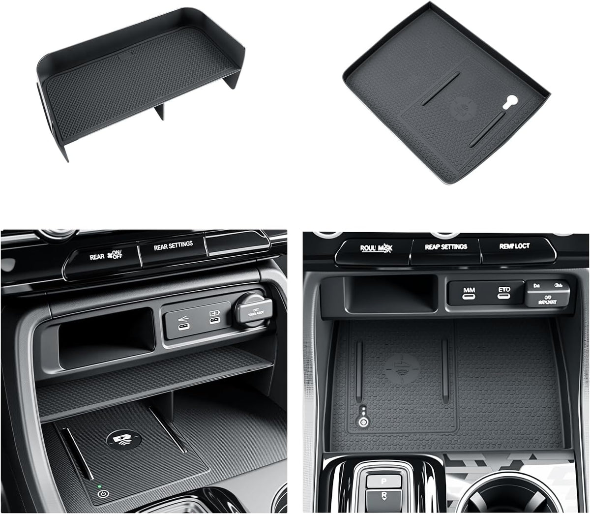 BIBIBO 2Packs for 2026 Honda Passport Console Organizer 2026 Honda Passport Center Console Organizer+Wireless Charging Mat 2026 Passport Console Insert Organizer