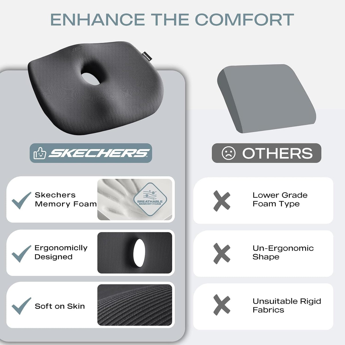 Skechers Seat Cushion Memory Foam,Donut Pillow Office Chair Cushion for Tailbone Pain Relief,Butt Pillow for Office Chair,Car seat Cushion,Long Sitting Office Workers,and Car Drivers,Black