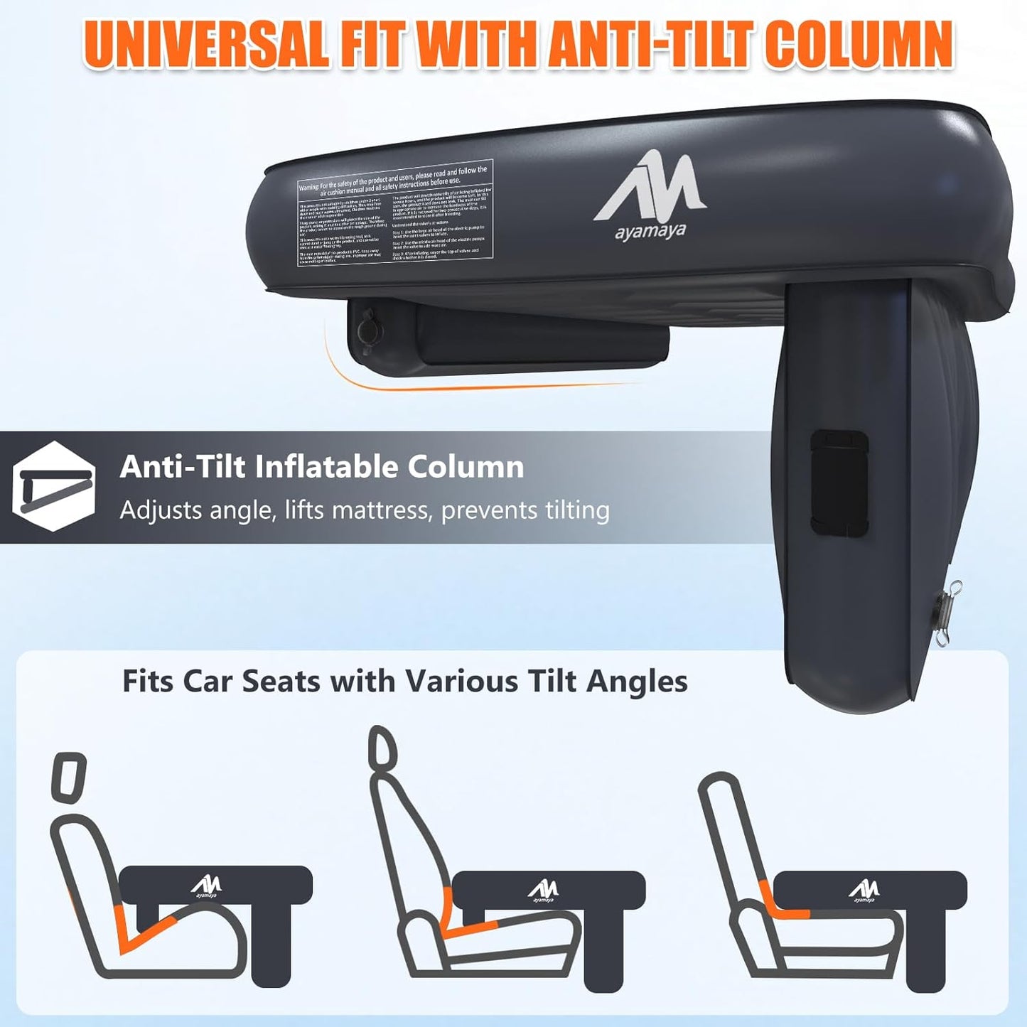 AYAMAYA Car Air Mattress Back Seat, Inflatable Car Bed with Built-in Cordless Rechargeable Air Pump for SUV, Sedan, All-in-One Car Mattress with Pillow & Support Column for Camping, Road Trip, Travel