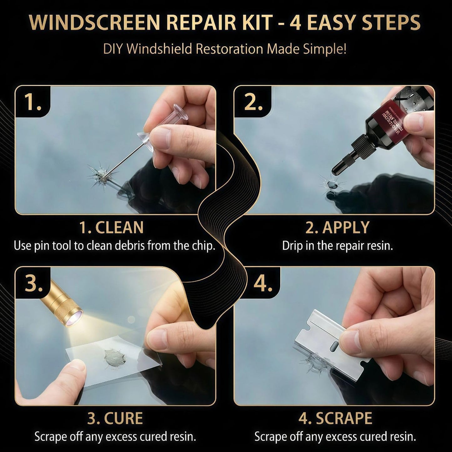 New 2Pack Windshield Repair Kit, 5Min Quick-Repair Nano Glass Repair Fluid. Suitable for Repairing car Windows, Rearview Mirrors and Glass.