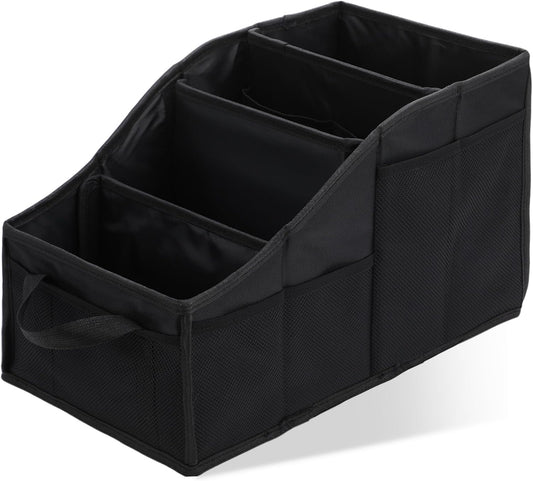 Honeydak Passenger Seat Organizer, Collapsible Car Storage for Console Front/back Seat with Multi-pockets Car Caddy Organizer Suv Truck for Kids Adults Accessories(Black,4 Compartments)