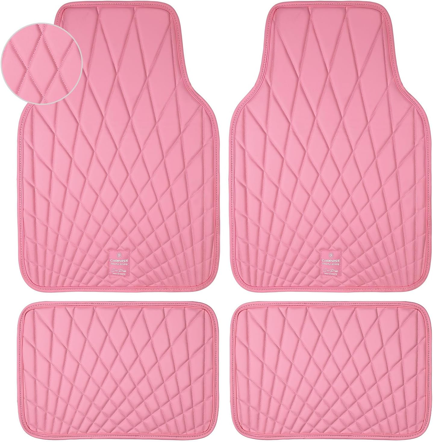 CAR PASS Faux Leather Floor Mats for Cars, Luxury Waterproof All Weather Car Mats Full Set, Anti-Slip Deluxe Automotive Mats Universal Fit for Most SUV Vans Sedans Trucks, 4 Piece Black and Purple