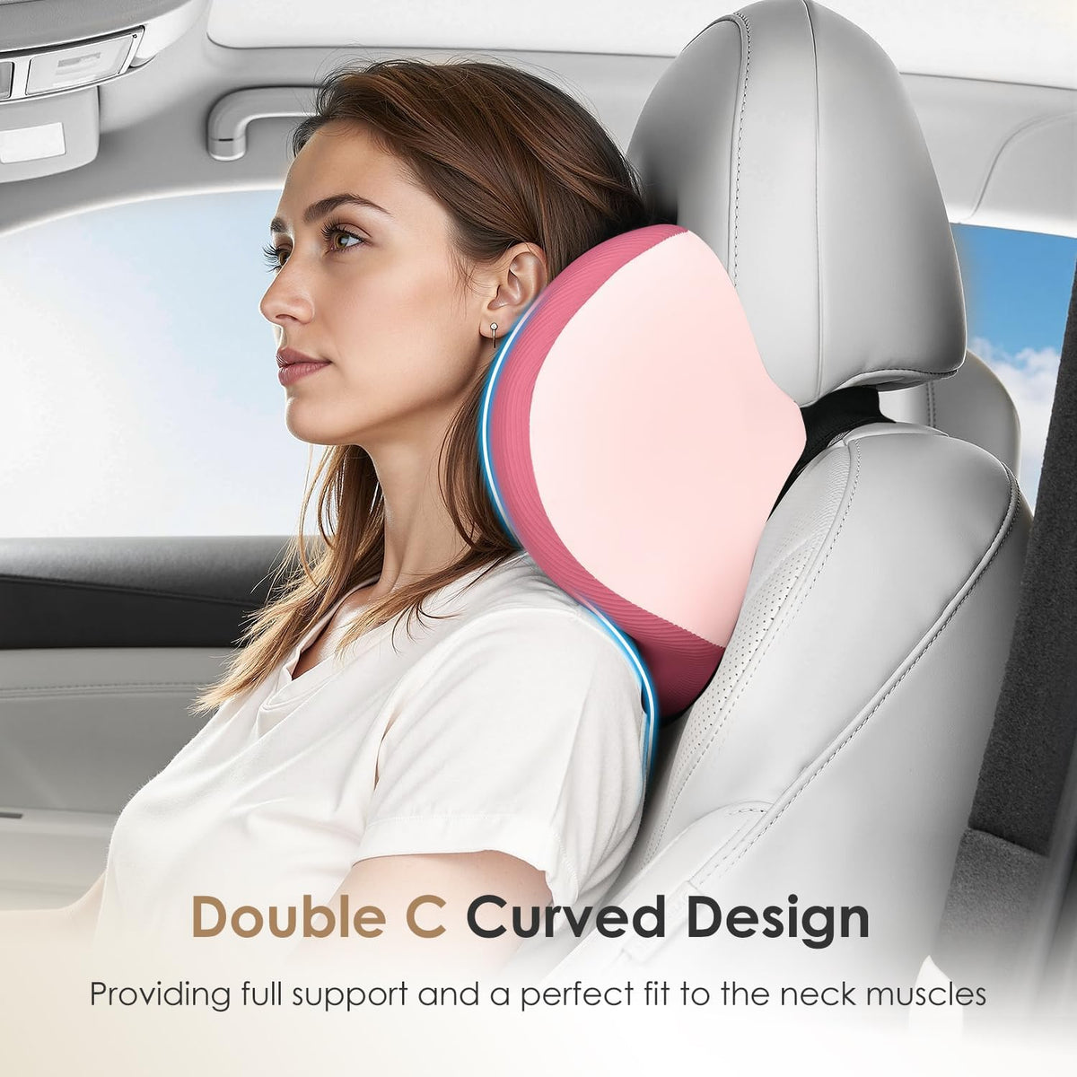 FLORICH Car Seat Cushion & Lumbar Support Pillow & Car Neck Pillow, Ergonomic Memory Foam Driving Seat Cushions for Back & Sciatica Pain Relief, Non-Slip Cushion for Car, Office Chair,Wheelchair-Pink