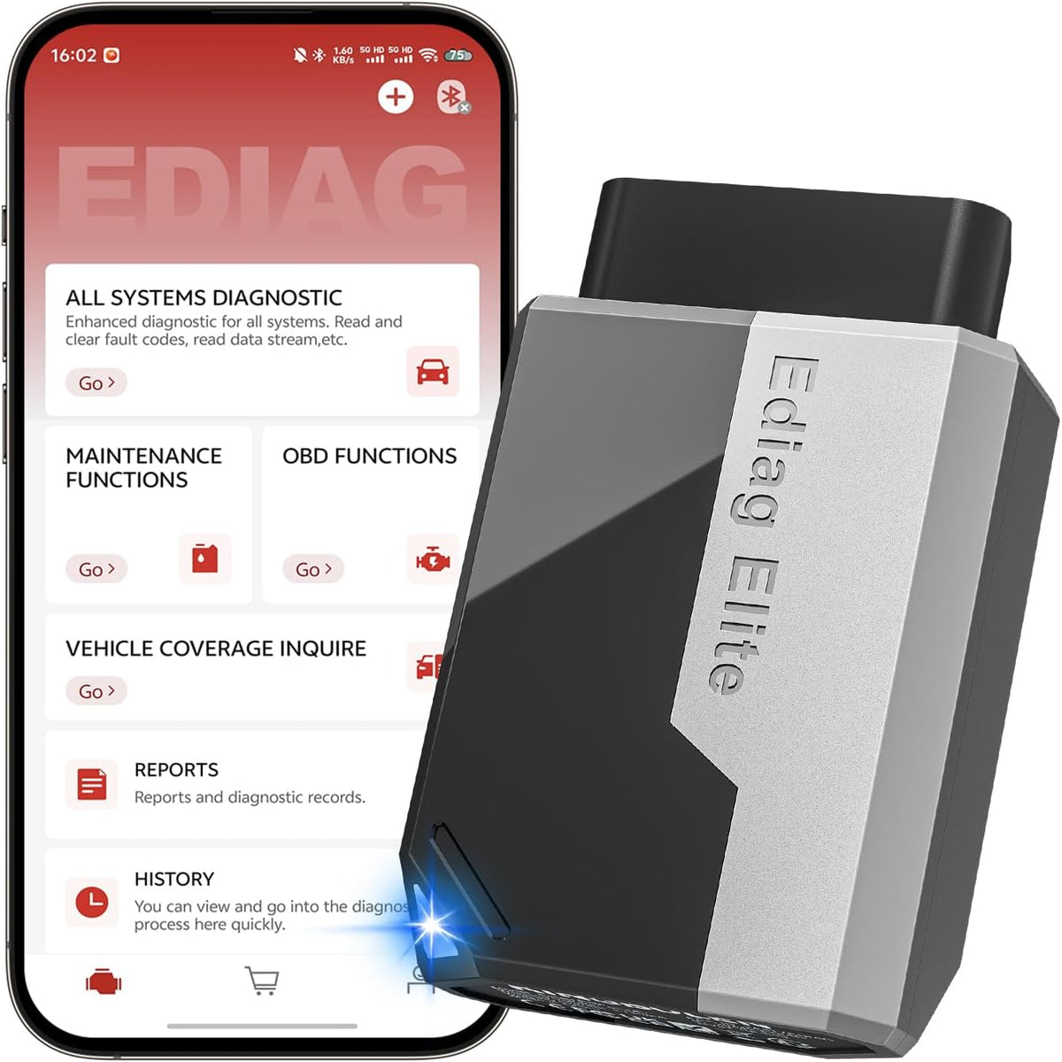 Ediag Elite KINGBOLEN Bluetooth OBD2 Scanner, Lifetime NO Cost Update