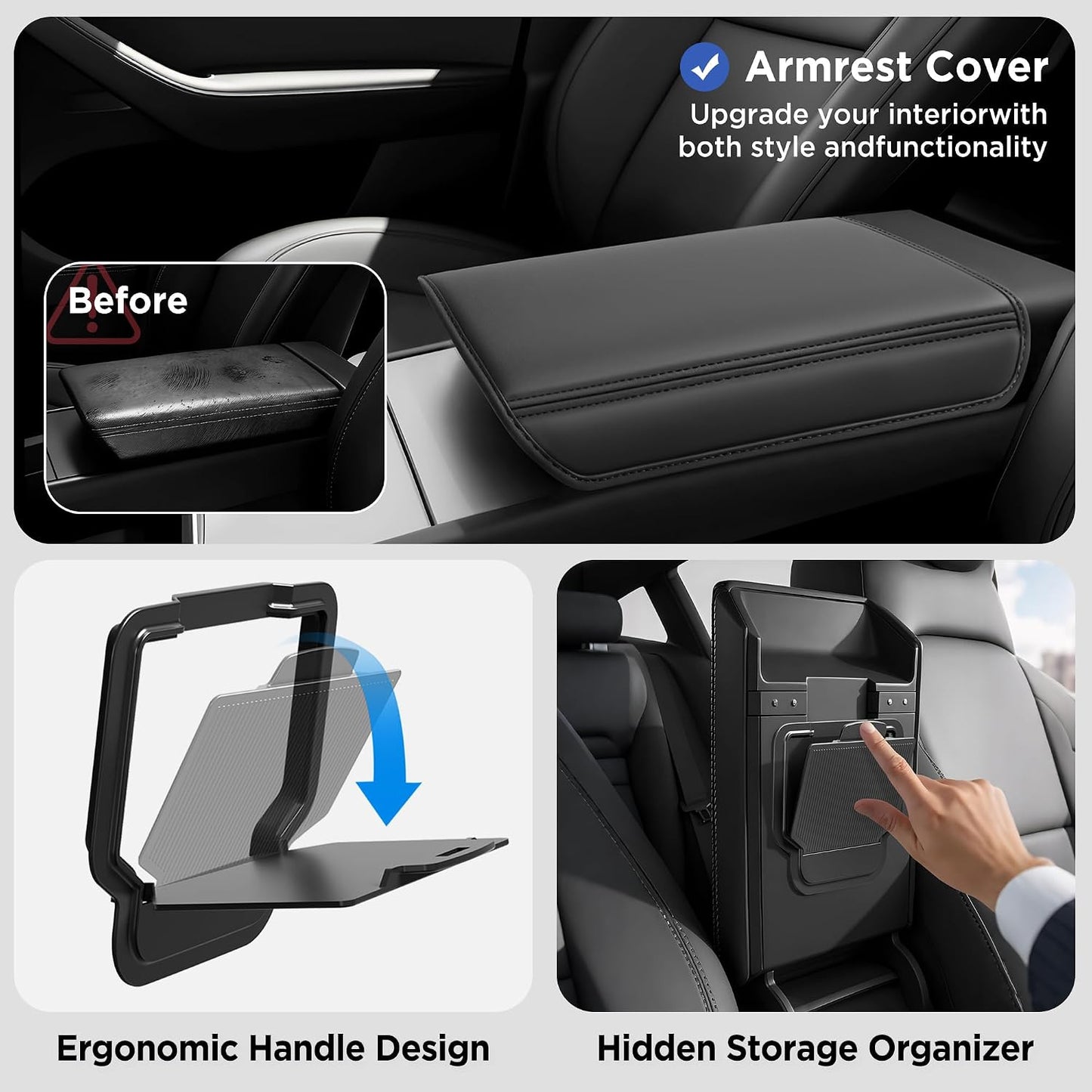 10PCS Center Console Organizer for Tesla New Model Y Juniper (Premium & Performance) Under Seat Storage Armrest Cover Hidden Storage Charger Pad for Tesla Model Y Accessories 2025 2026 Black