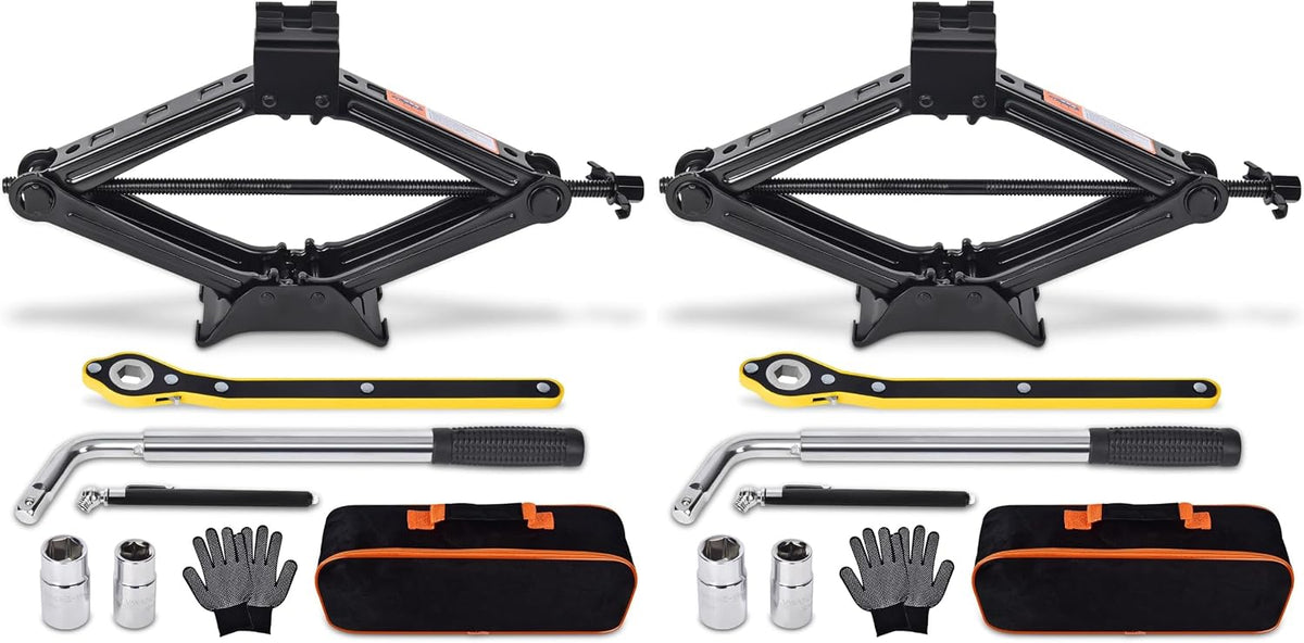 Scissor Car Jack 2 Ton (4409 lbs) Tire Changing Kit with Lug Wrench - Emergency Kit for Car, SUV, MPV