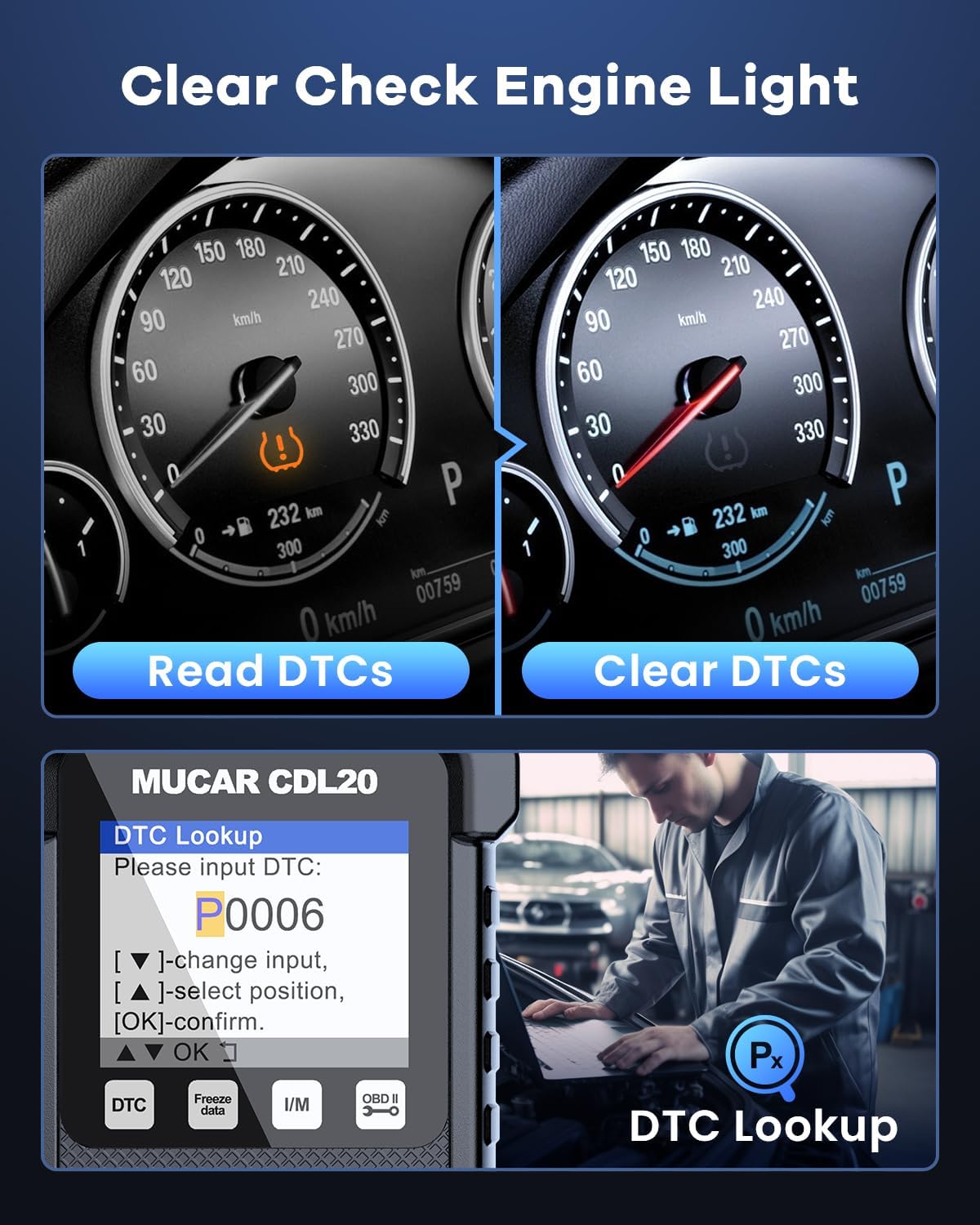 MUCAR CDL20 Universal OBD2 Scanner, Check Engine Car Code Reader with Full OBD2 Functions, Vehicle Info/MIL/EVAP/Freeze Frame/DTC Library, Diagnostic Scan Tool for All OBD II & EOBD Cars After 1996