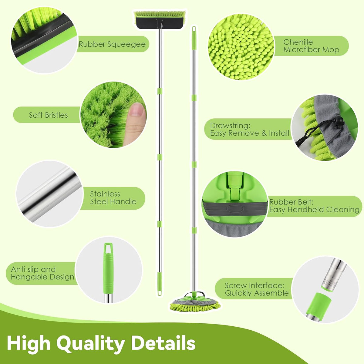 2 Pack Car Wash Brush with 62" Long Handle for Exterior Truck, RV, Boat