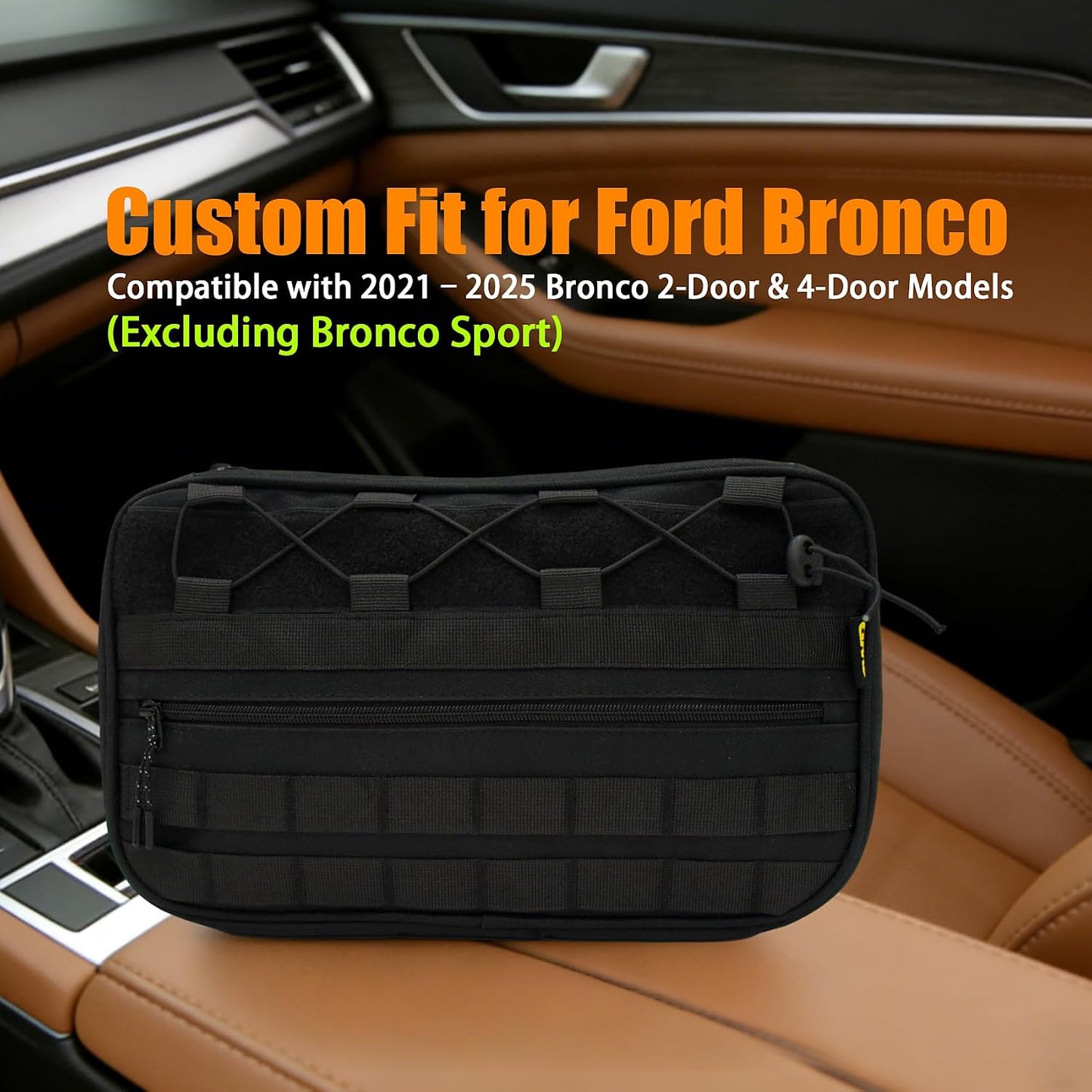 Car Storage Organizer Compatible with 2021-2025 Ford Bronco 2/4 Door, Heavy Duty Rattle-Free Backseat Tactical Seat Storage Bags, No-Drill 600D Oxford Anti-Clutter Gear-Black