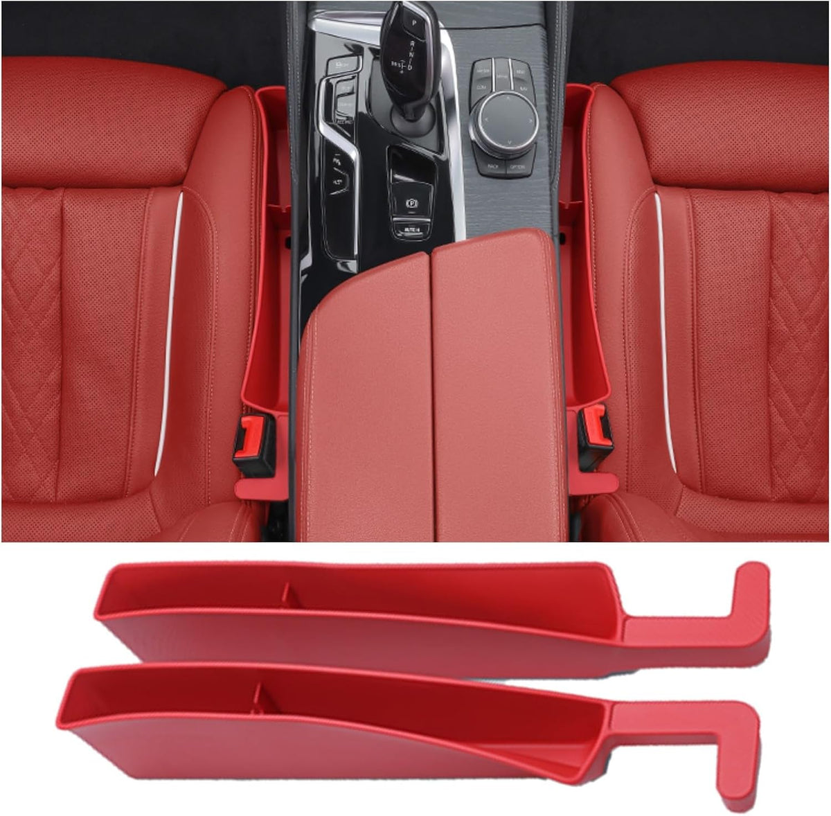 Car Side Seat Gap Filler Organizer, Auto Seat Storage Box for Cars & Trucks (2 Pack), Universal Car Accessories to Fill Console & Seat Gap Space, Red