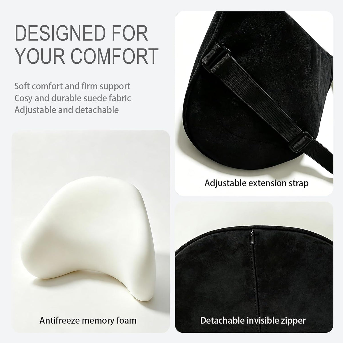 Ergonomic Lumbar Support Pillow for Car Office Home Lower Back Relief Black
