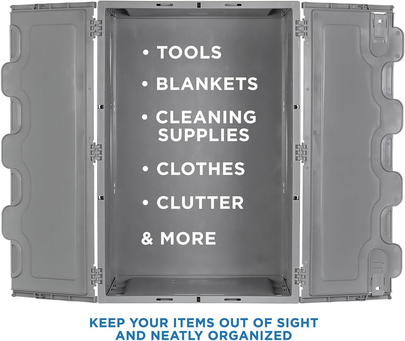 Mount-It! Collapsible Plastic Storage Crate, Folding and Stackable Utility Distribution Container with Attached Lid, 65L Liter Capacity, Pack of 1