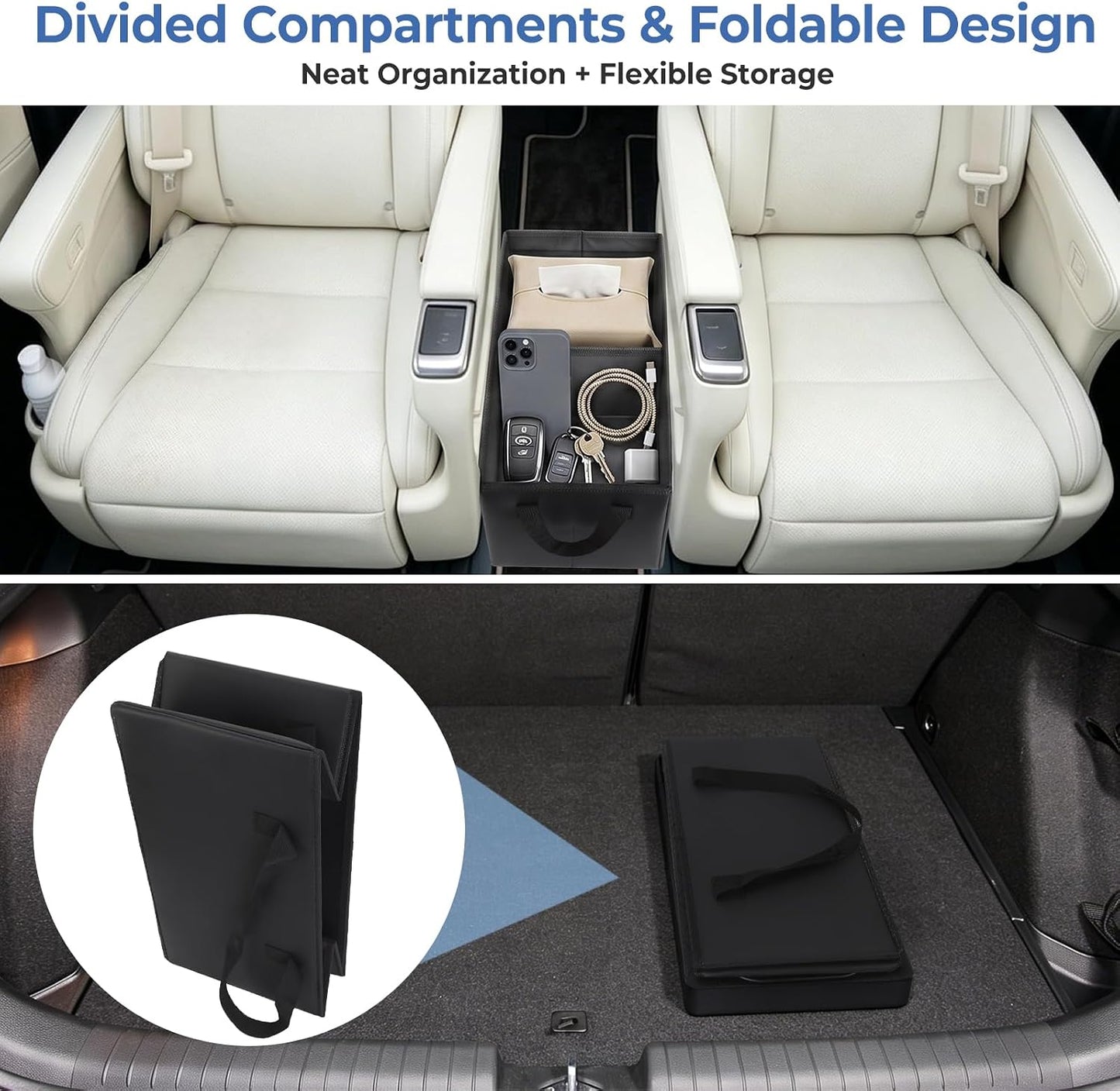 Car Seat Organizer For 2020-2025 Ford Explorer ST/XLT 6 Seater, Car Seat Aisle Storage Box with Cup Holders For 2017-2026 Chrysler Pacifia, Foldable Backseat Console Bin