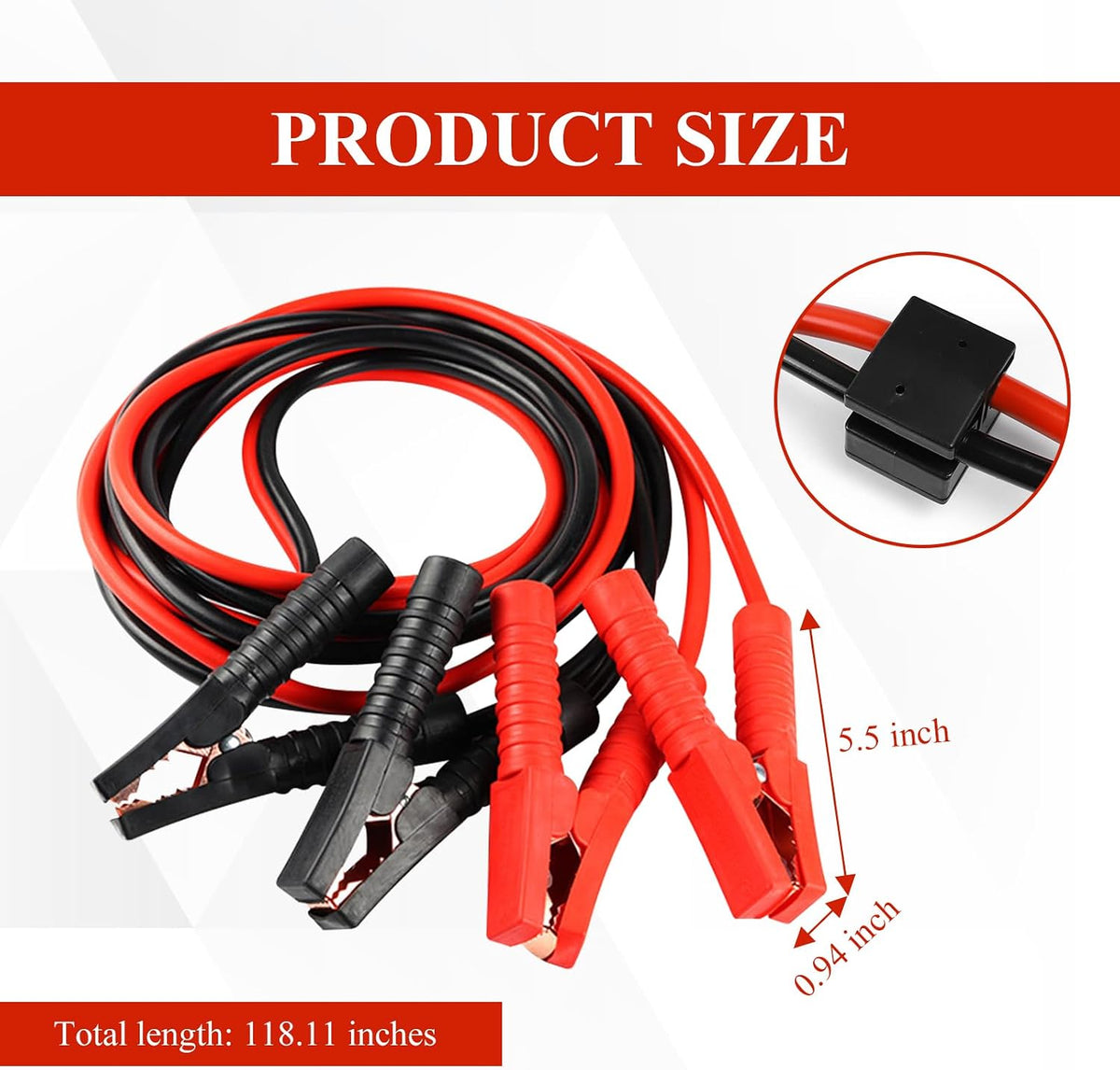 Wuyaoyao 2PCS Jumper Cables for Car Battery, 2000A 10Feet Battery Jumper Cables with Carrying Bag & Alligator Clips, Automotive Booster Cable for Jump Starting Dead or Weak Batteries (10 ft)