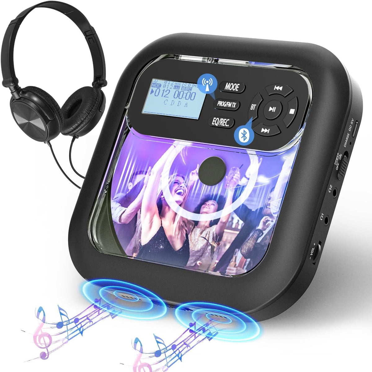 Bluetooth CD Player Portable with FM Transmitter and Dual Speakers