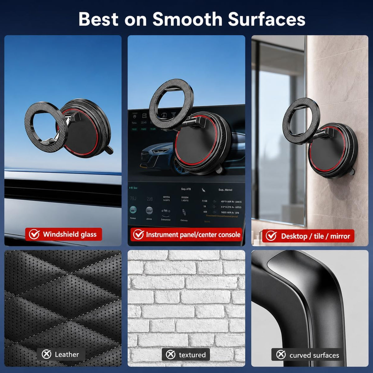 Car Phone Holder Mount for MagSafe, 108LBS Vacuum Suction&3000gf Magnetic